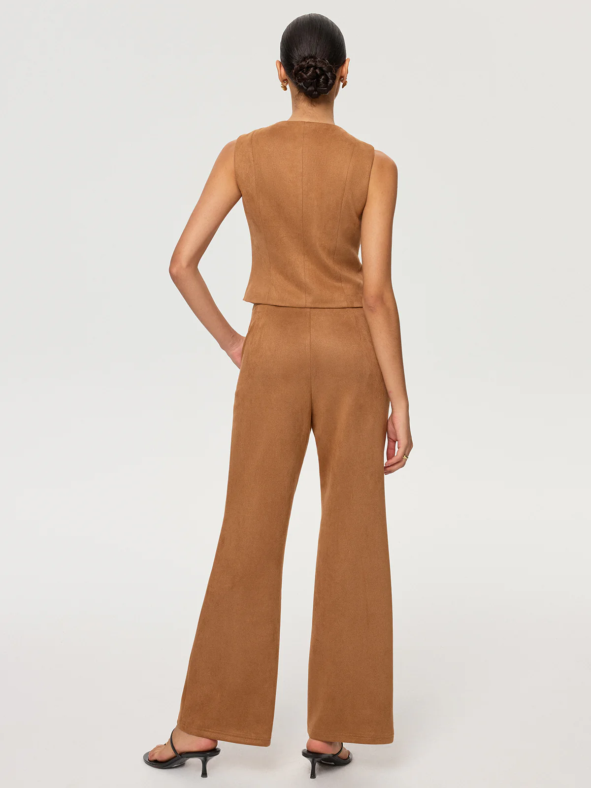 Suede Effect Sleeveless Top and Flared Pants Set - Image 6