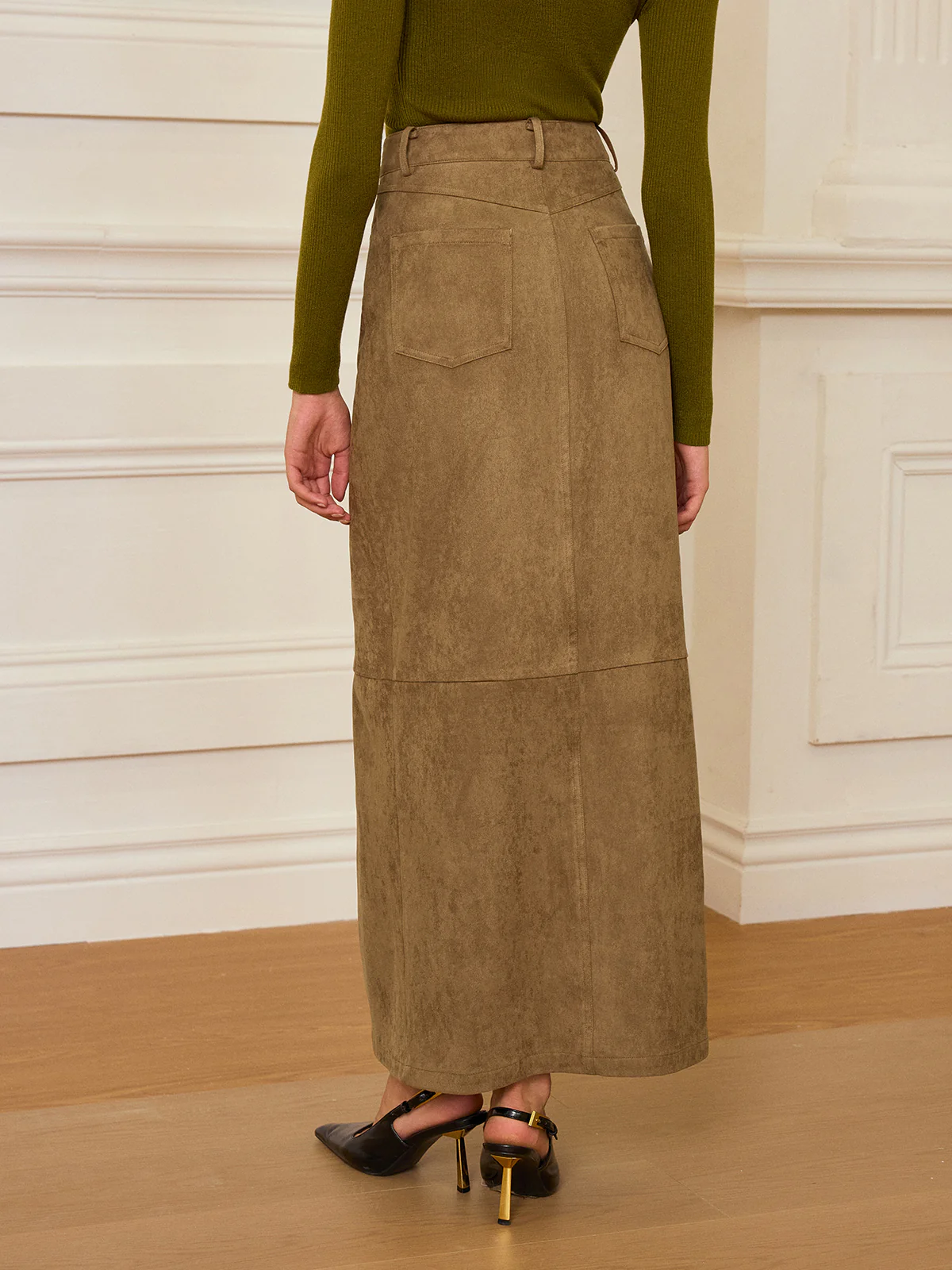 Suede Effect Slit-Front Maxi Skirt - Image 6