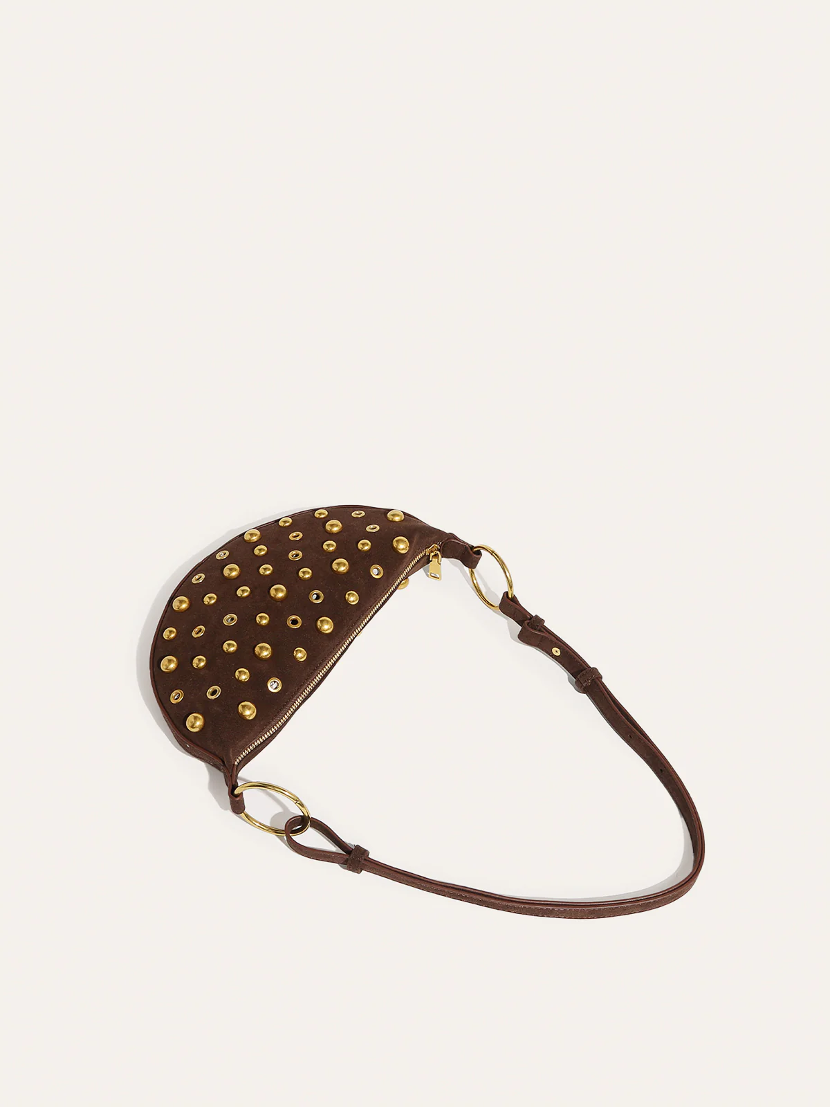 Suede Effect Studded Half-Moon Shoulder Bag - Image 3