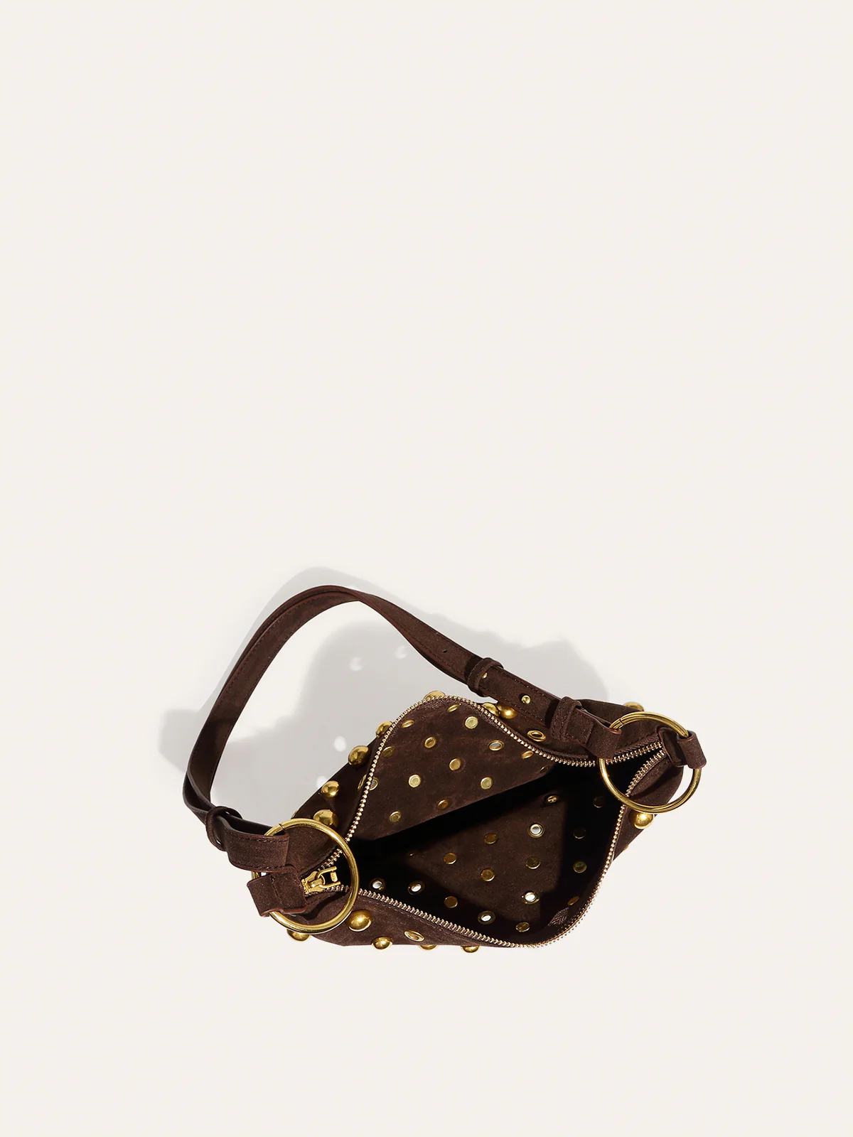 Suede Effect Studded Half-Moon Shoulder Bag - Image 4