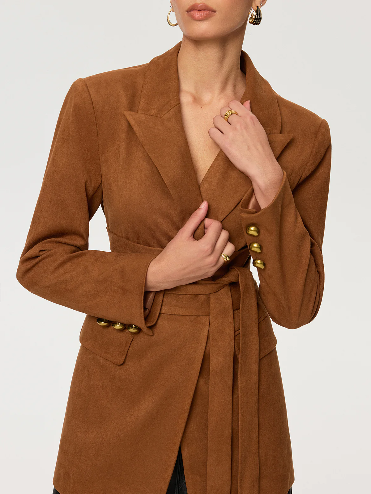 Suede Effect Tie-Waist Blazer - Image 4