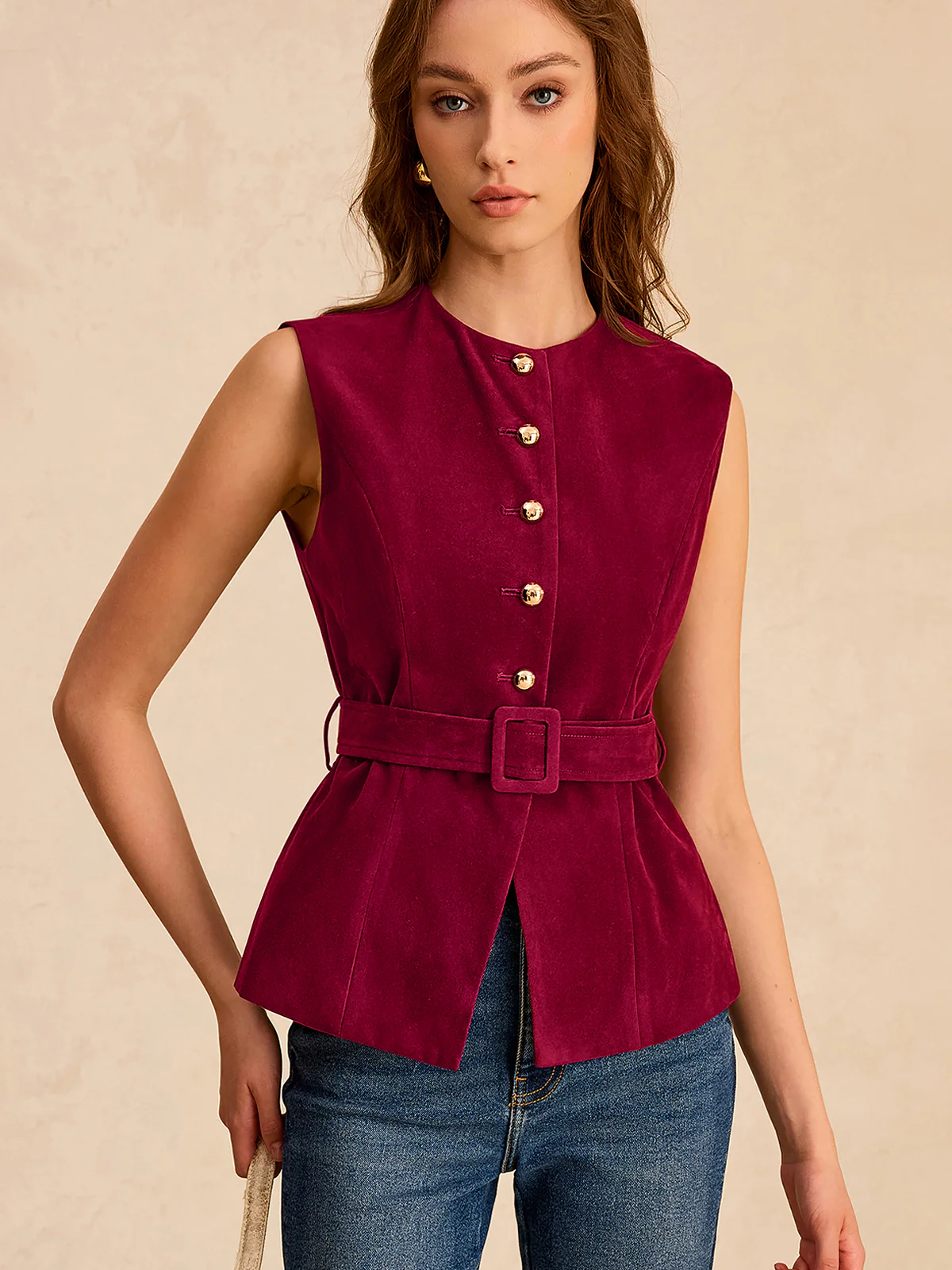 Suede Effect Vest with Belt - Image 10