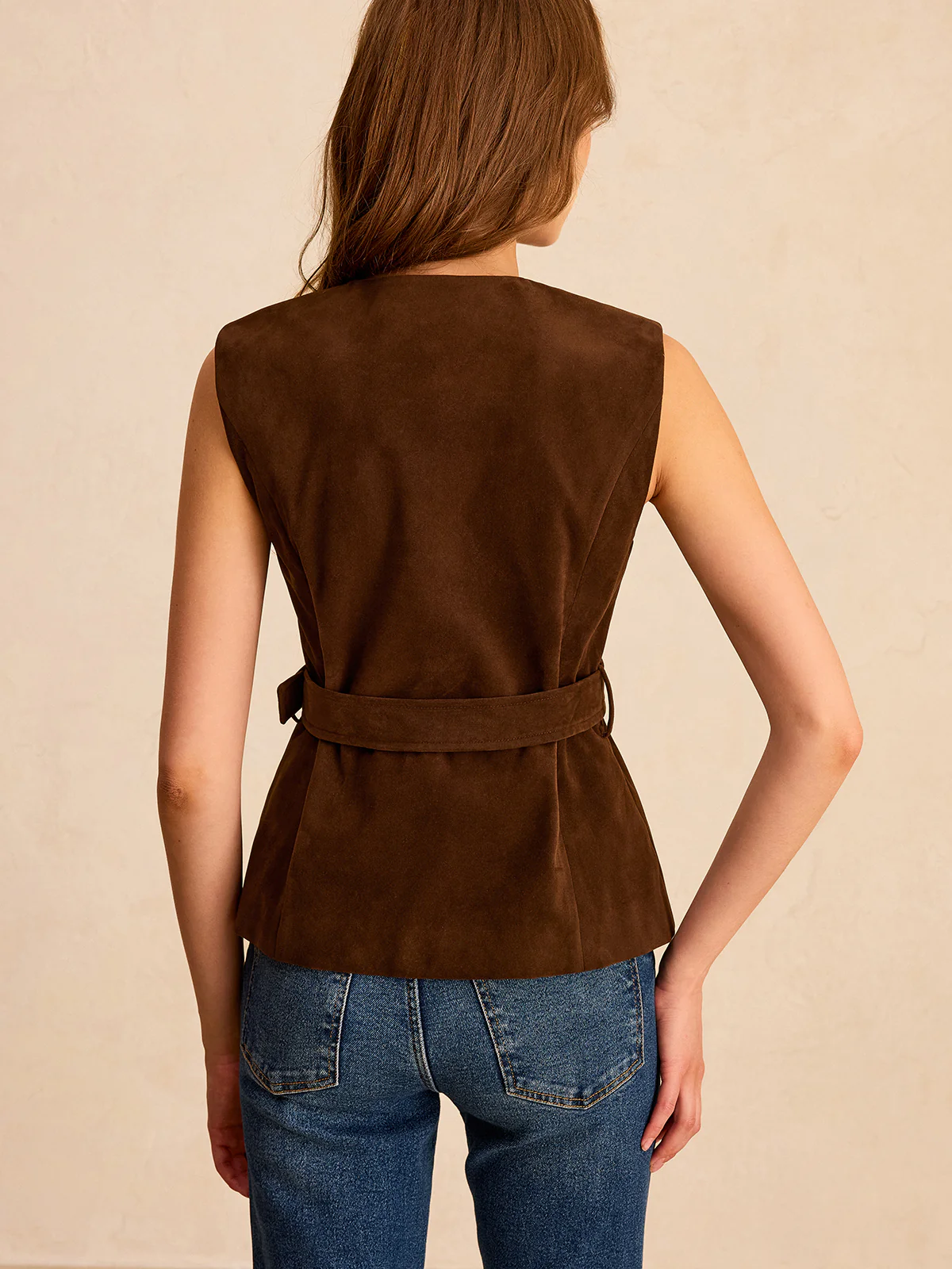 Suede Effect Vest with Belt - Image 4