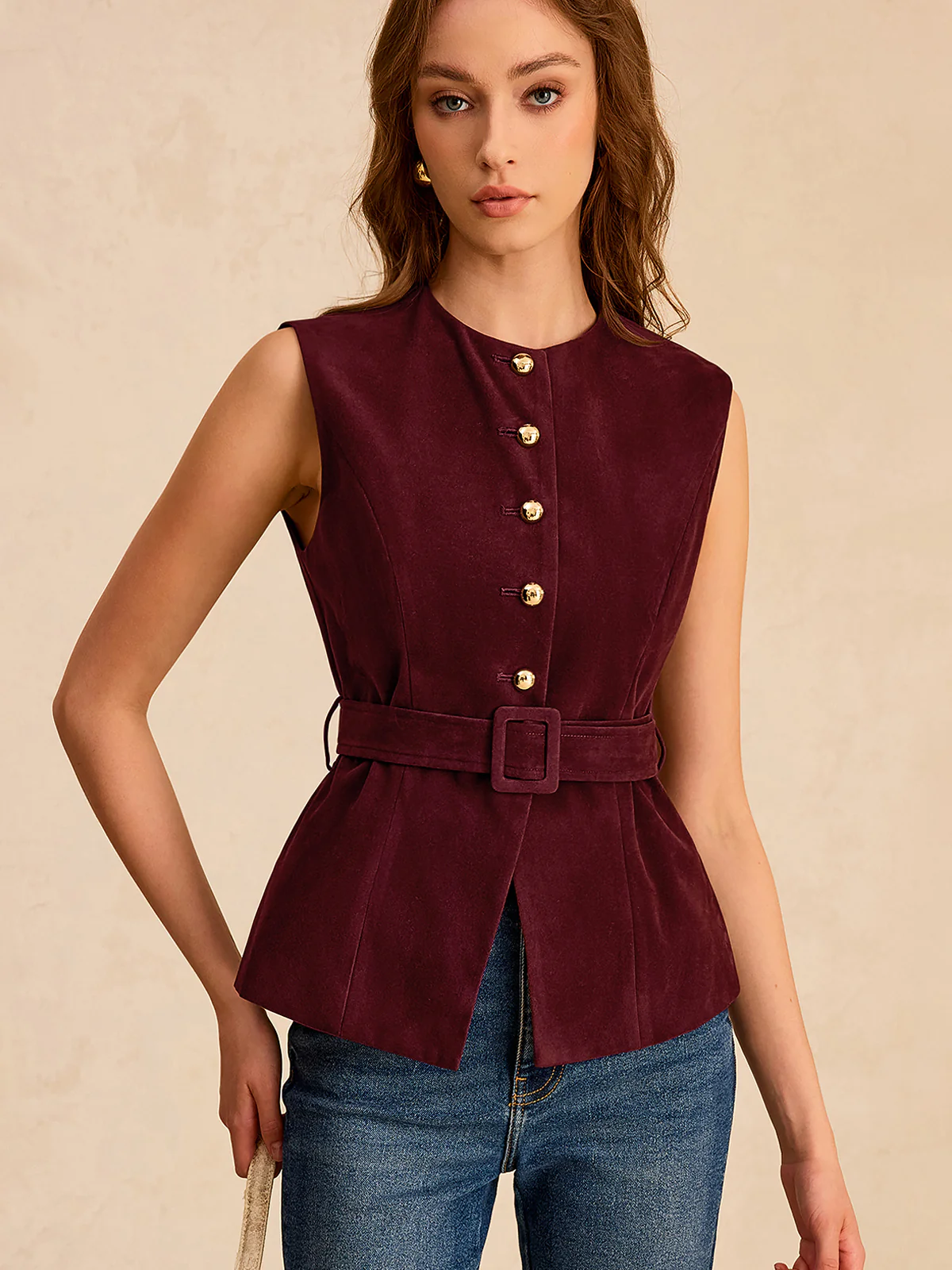 Suede Effect Vest with Belt - Image 7
