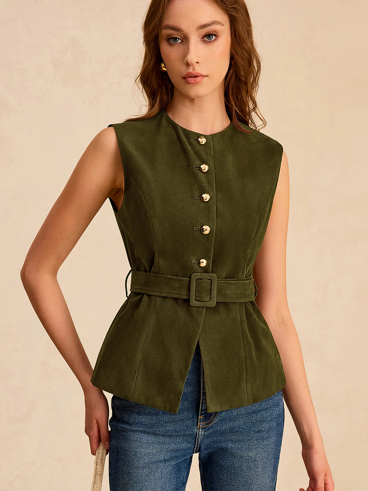 Suede Effect Vest with Belt - Image 9
