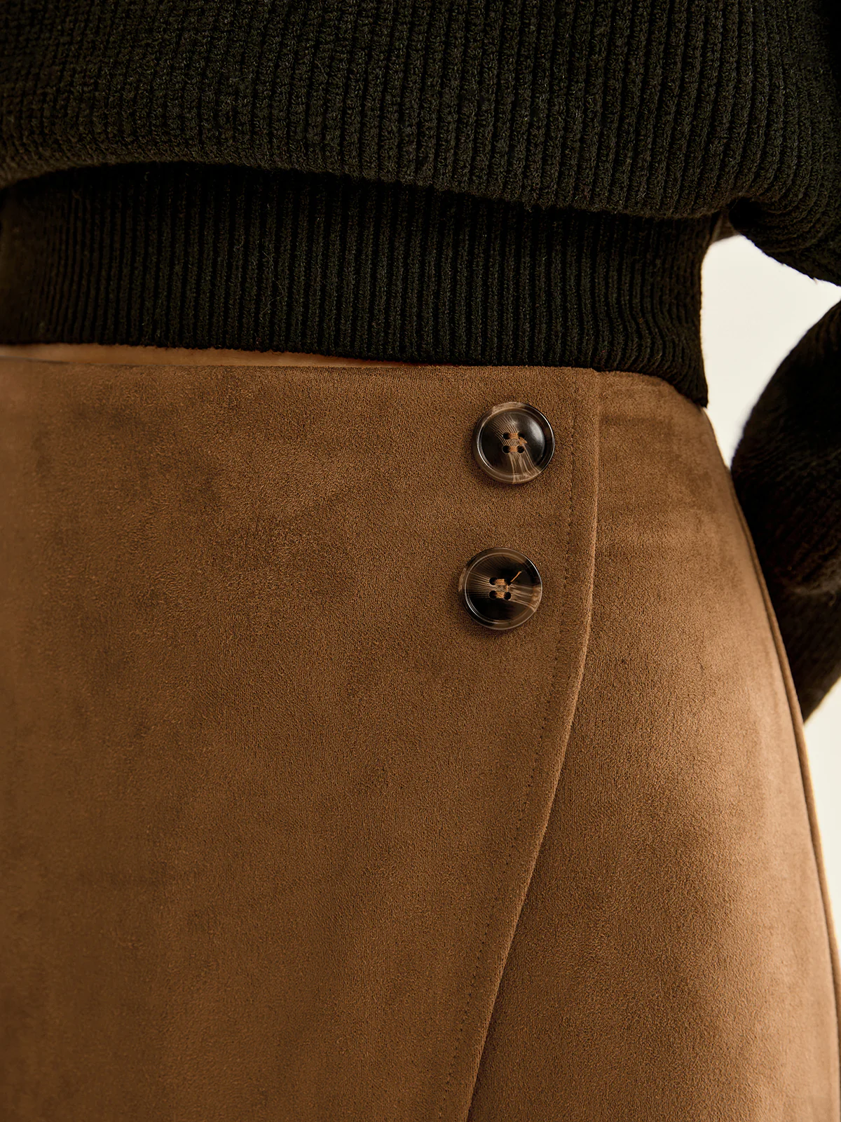 Suede Effect Zipper Wrap Skirt - Image 4