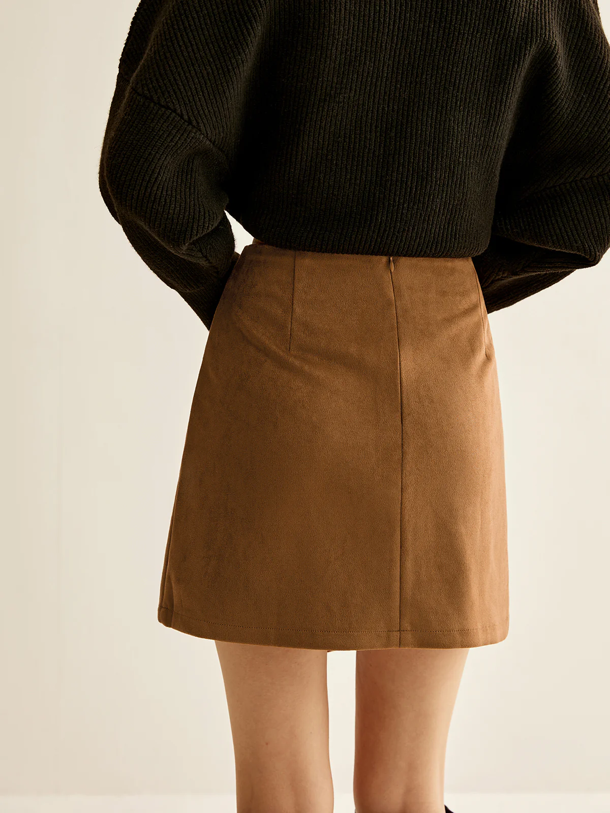 Suede Effect Zipper Wrap Skirt - Image 5