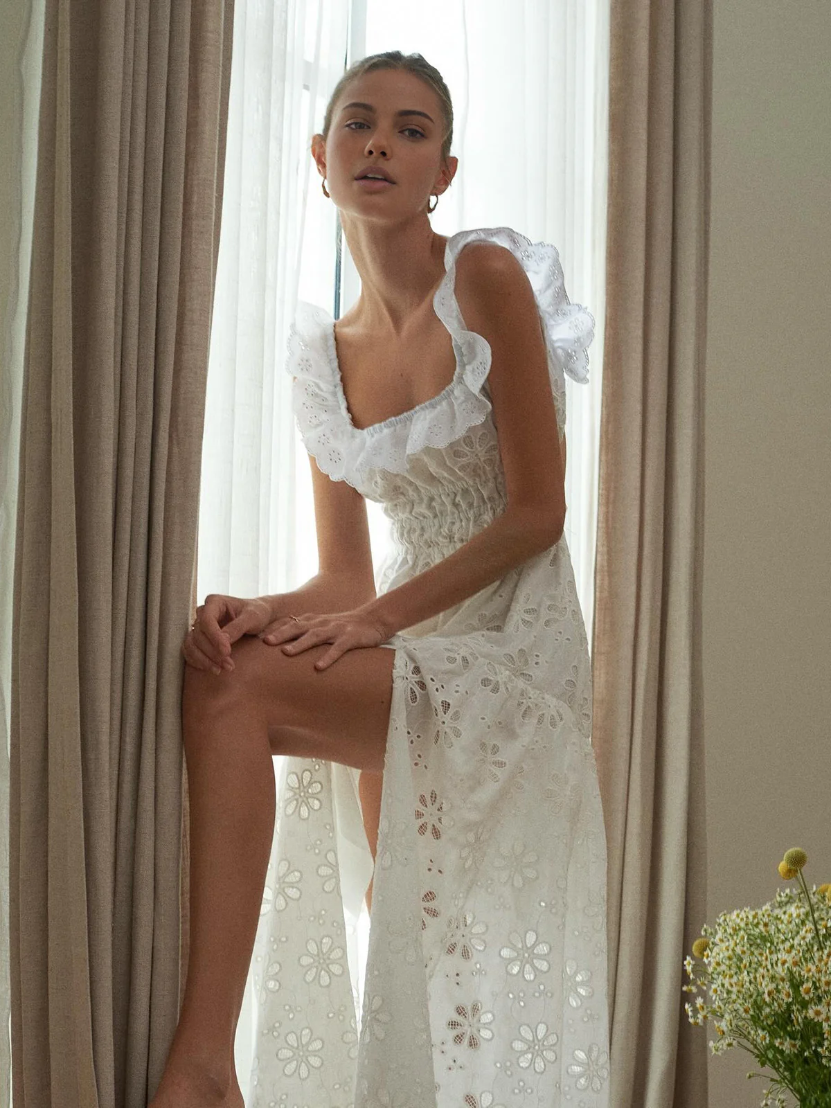 Sundrenched Cotton Eyelet Embroidered Long Dress - Image 3