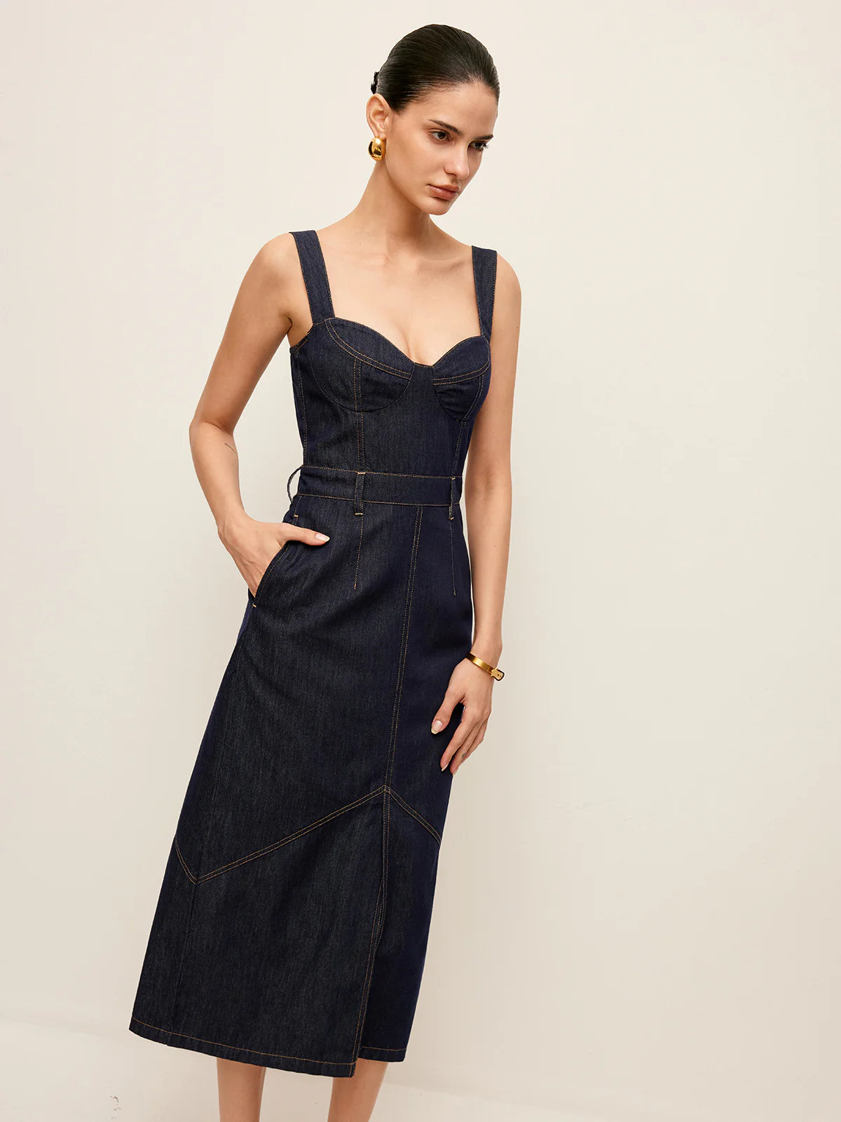 Sweetheart Denim Dress Without Belt - Image 7
