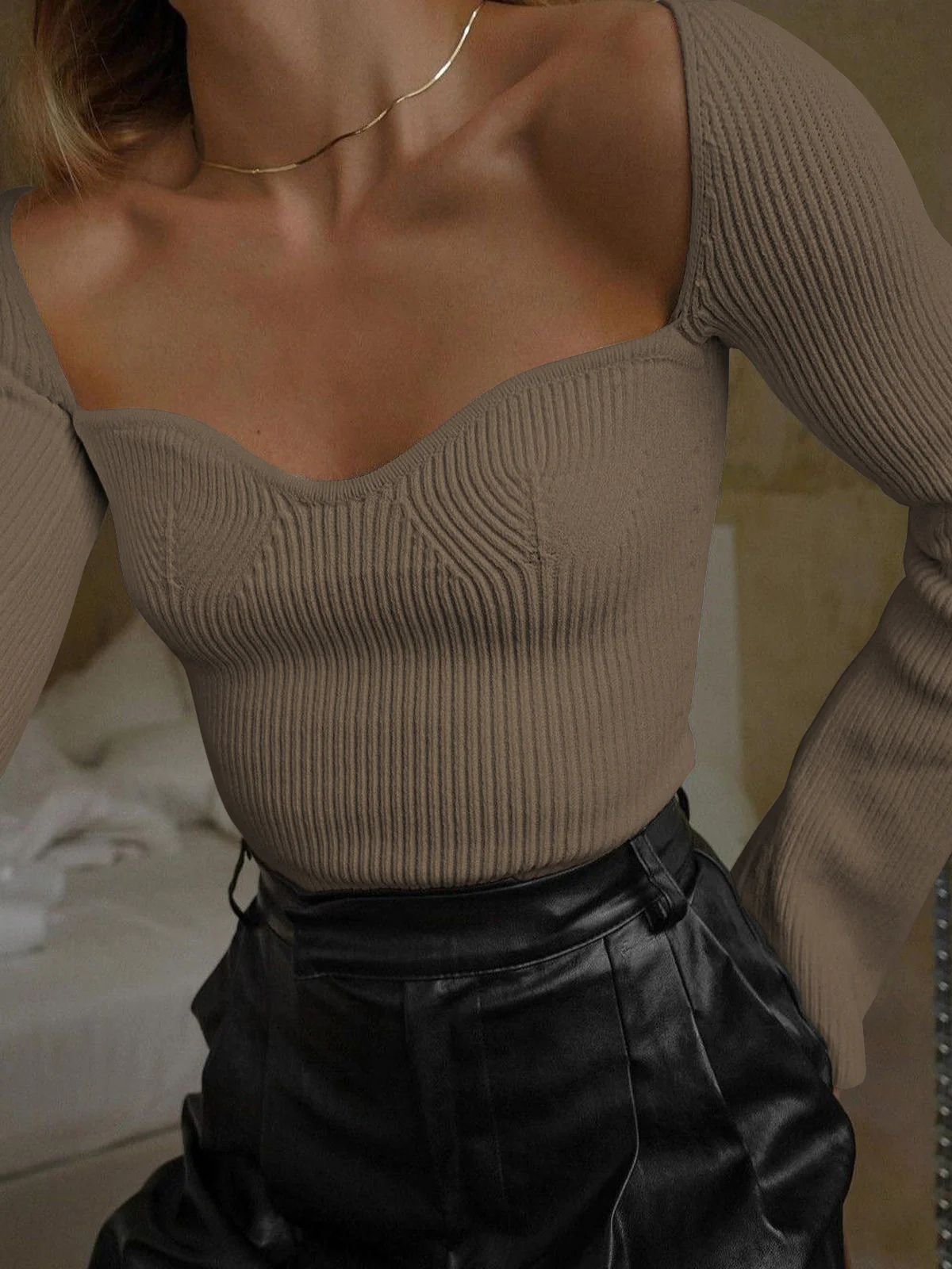 Sweetheart Long Sleeve Knit Top - Image 6
