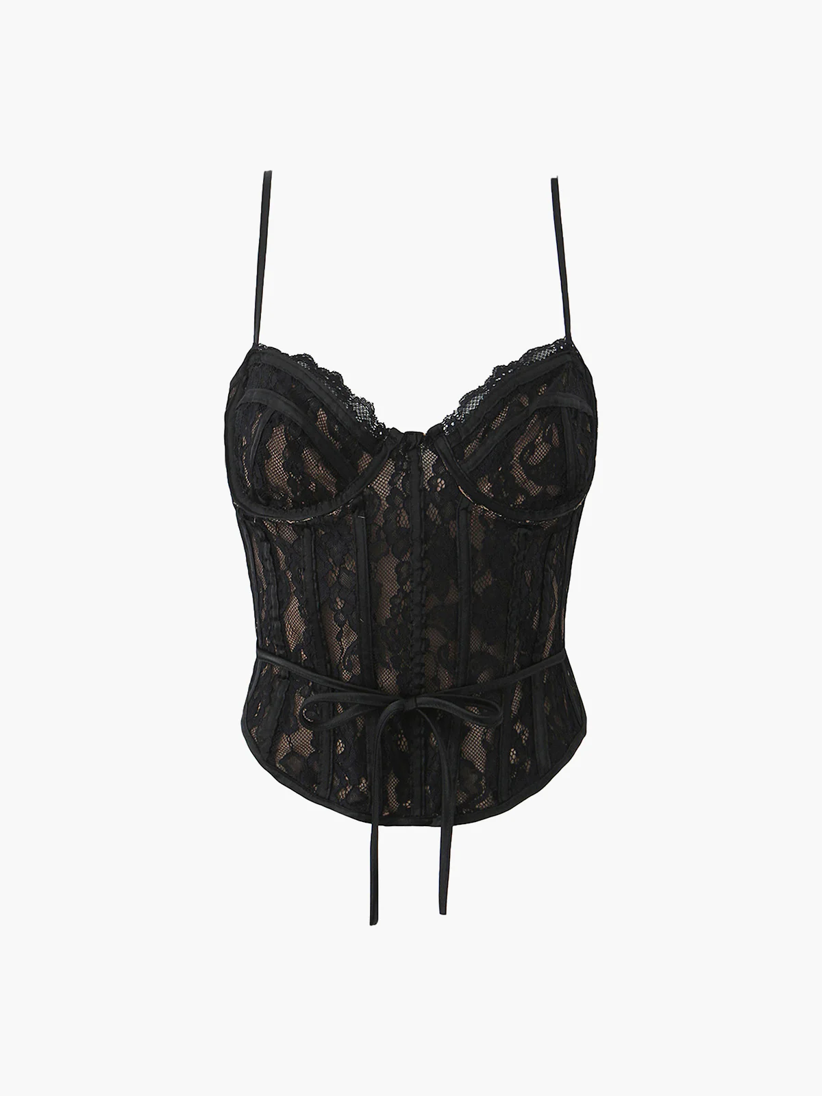 Semi-Sheer Sweetheart Neck Lace Tie Top - Image 3
