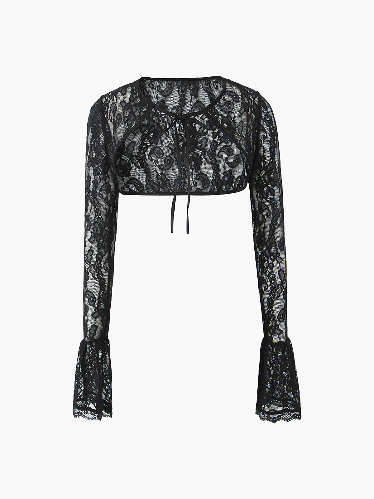 Semi-Sheer Sweetheart Neck Lace Tie Top - Image 4