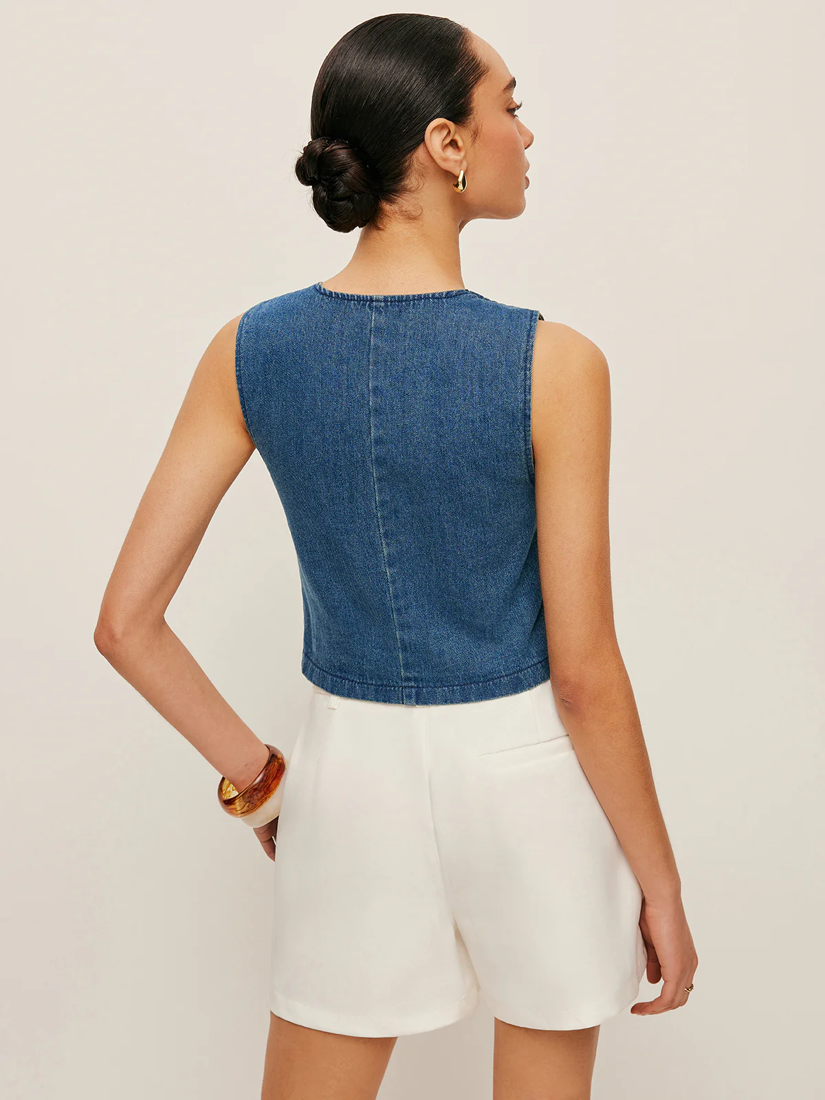 Tailored Denim Button-Up Vest - Image 6