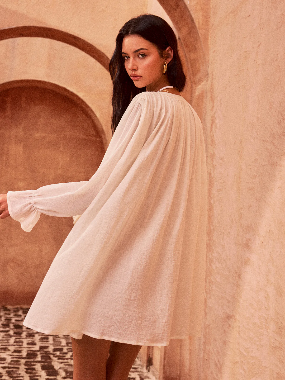 Tasseled Button Cotton Mini Dress - Image 7