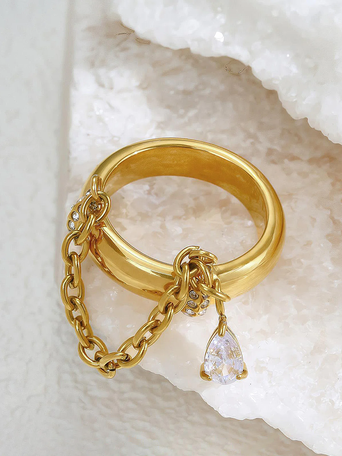 Teardrop Chain Charm Ring - Image 3