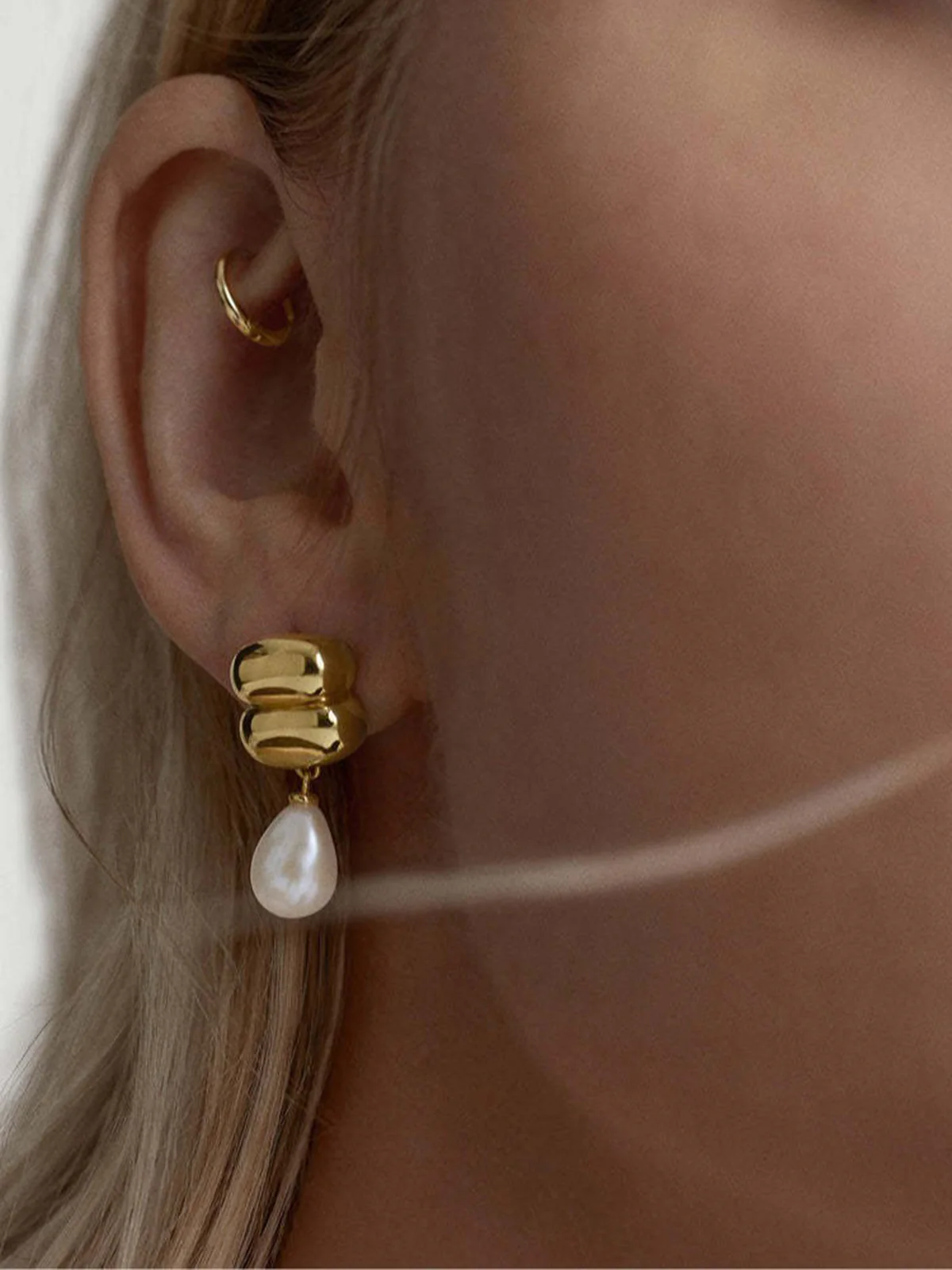 Teardrop Pearl Double-Dome Drop Earrings - Image 2