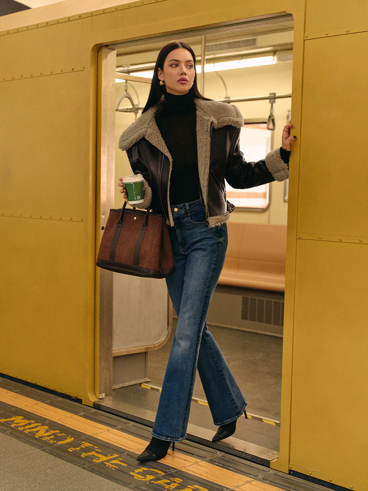Teddy Faux Leather Zipper Jacket - Image 2