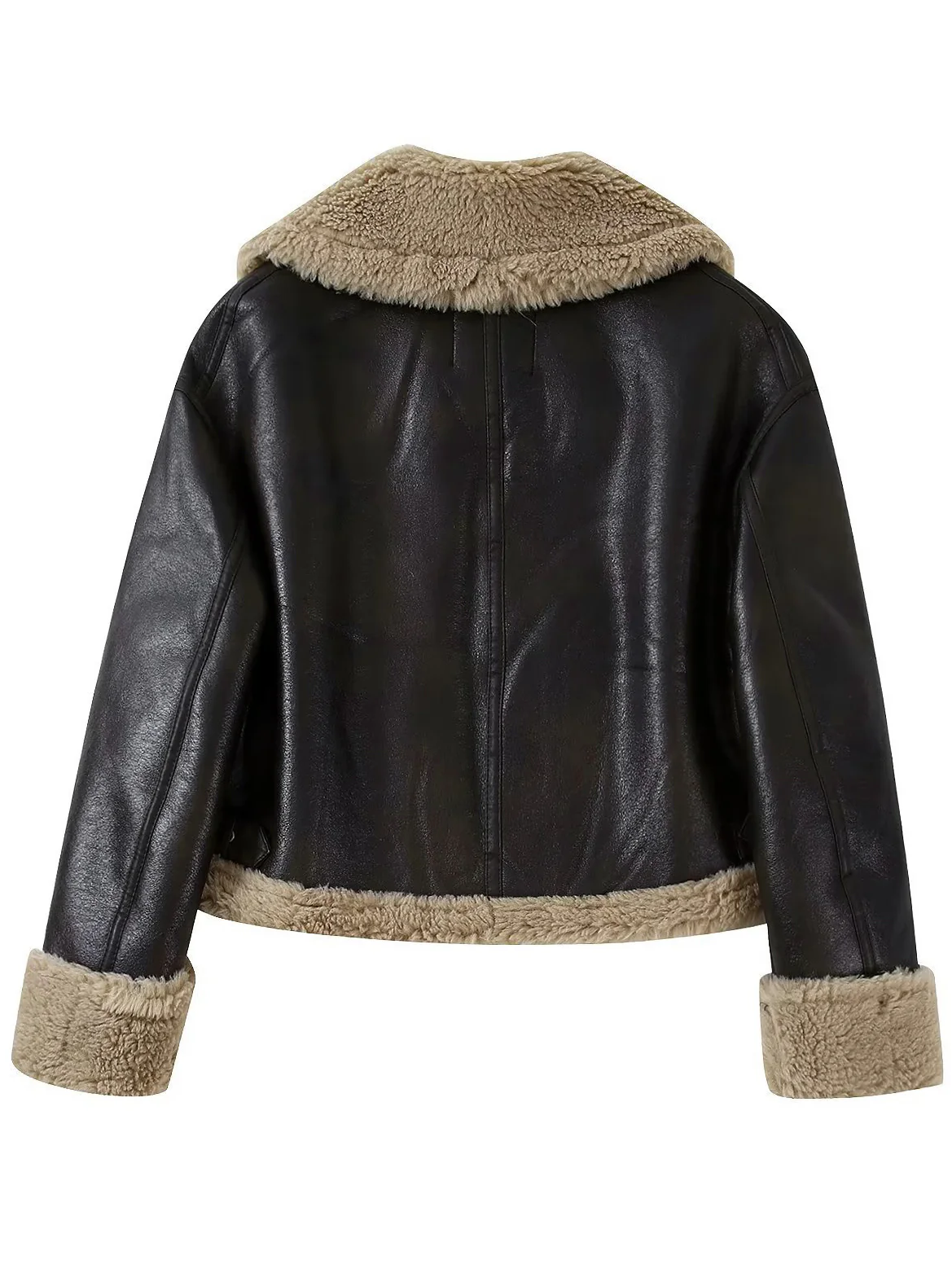 Teddy Faux Leather Zipper Jacket - Image 6