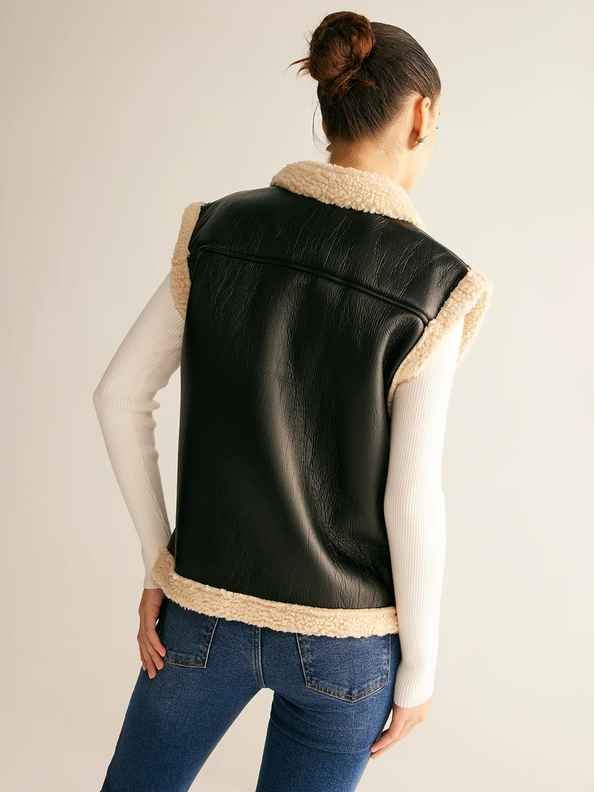 Teddy Lined PU Leather Vest - Image 6