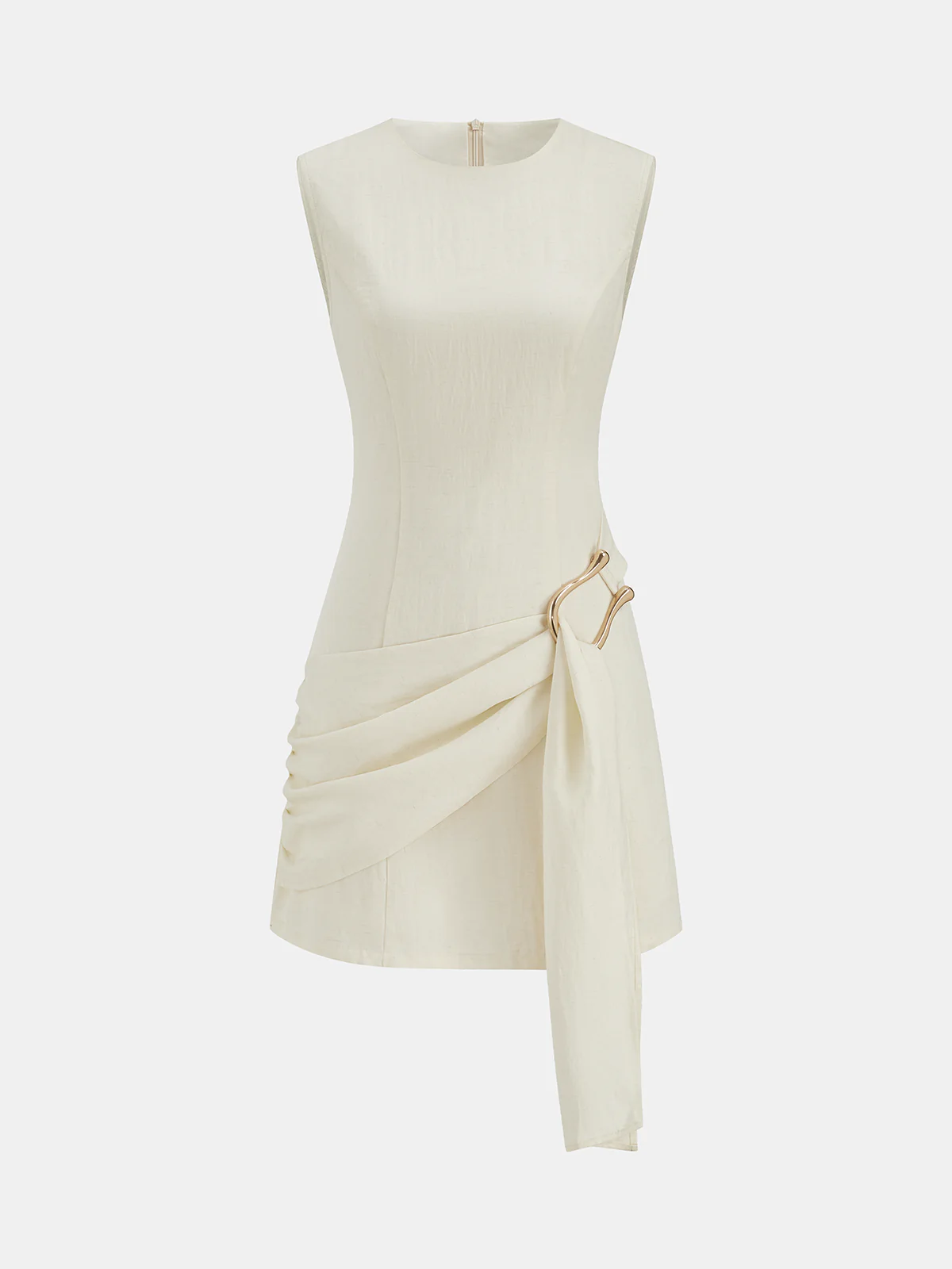 Tencel Blend Asymmetric Buckle Ruched Mini Dress - Image 2