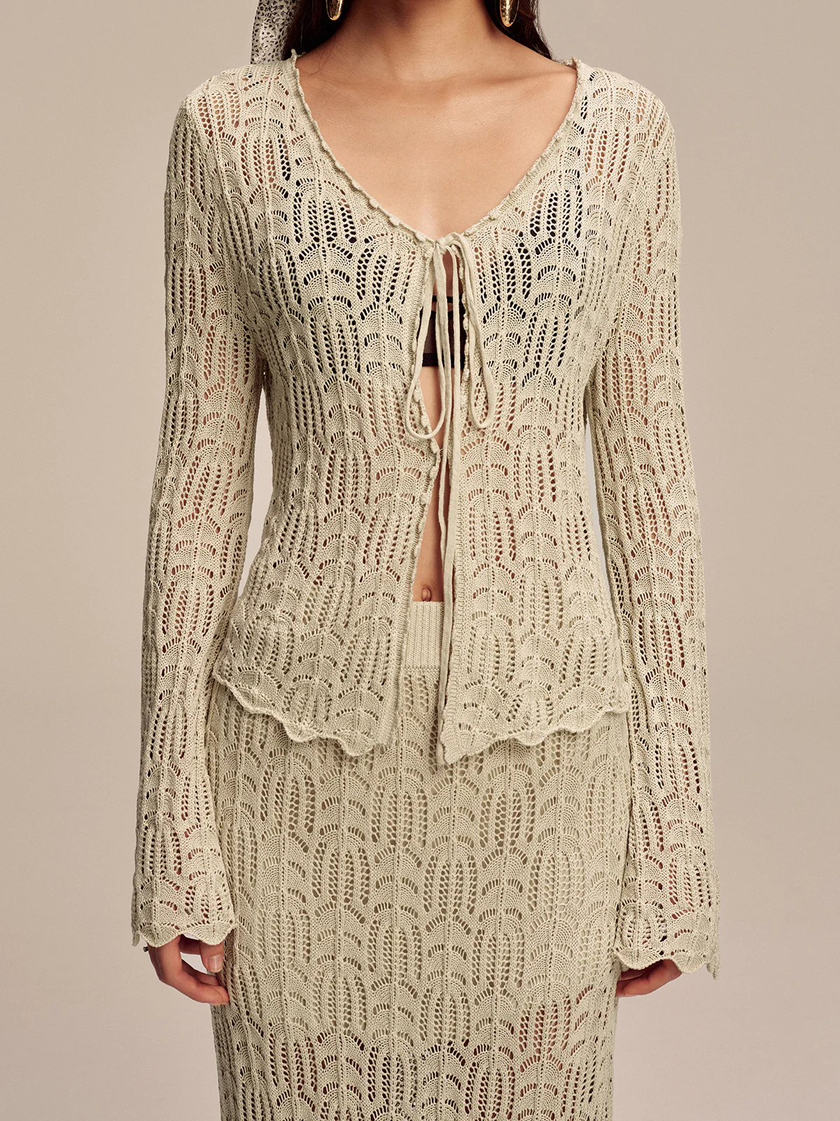 Tencel Flared Sleeve Knit Skirt Set - Image 3