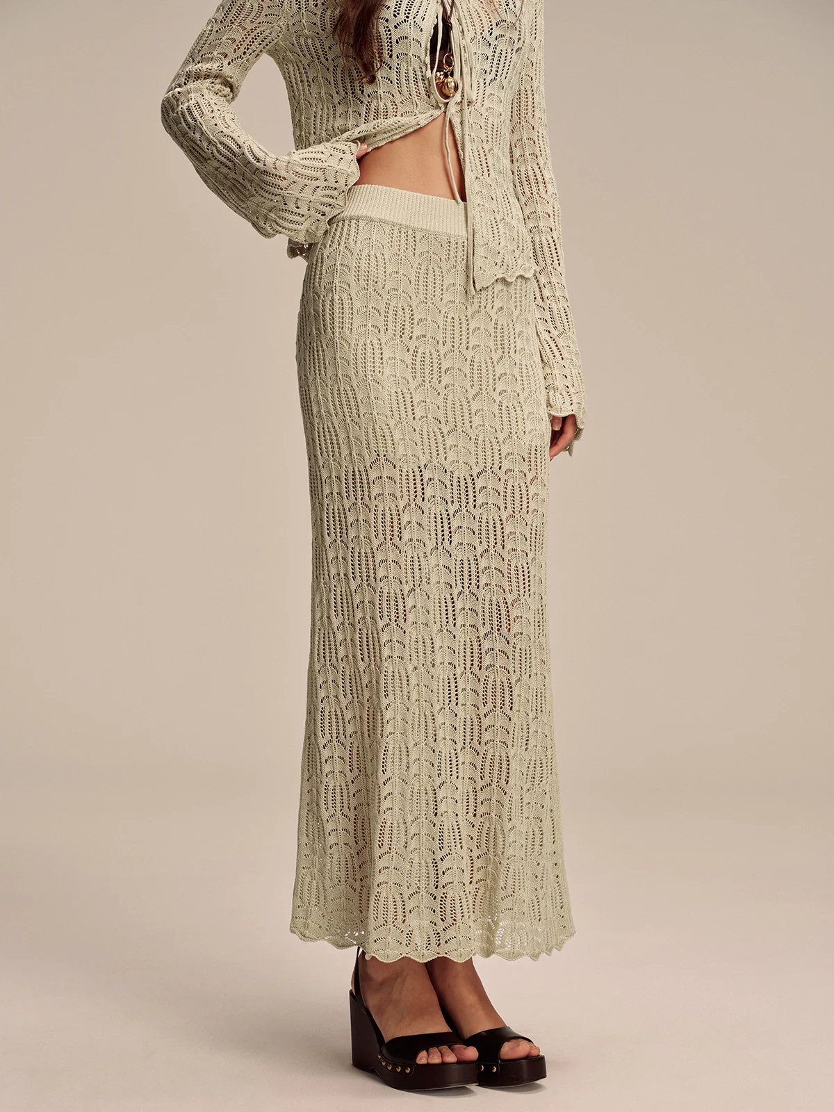 Tencel Flared Sleeve Knit Skirt Set - Image 4