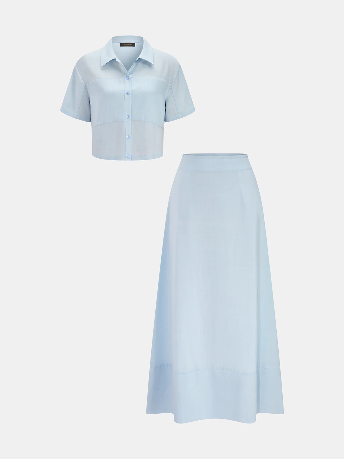 Tencel Short Sleeve Shirt & Maxi Skirt Set - Image 2