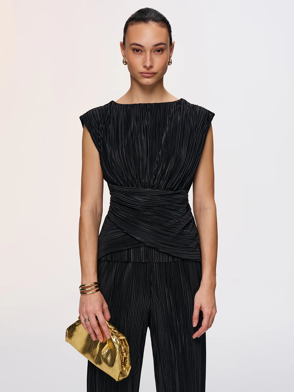 Texture Tie-Back Top & Wide-Leg Pants Set - Image 2