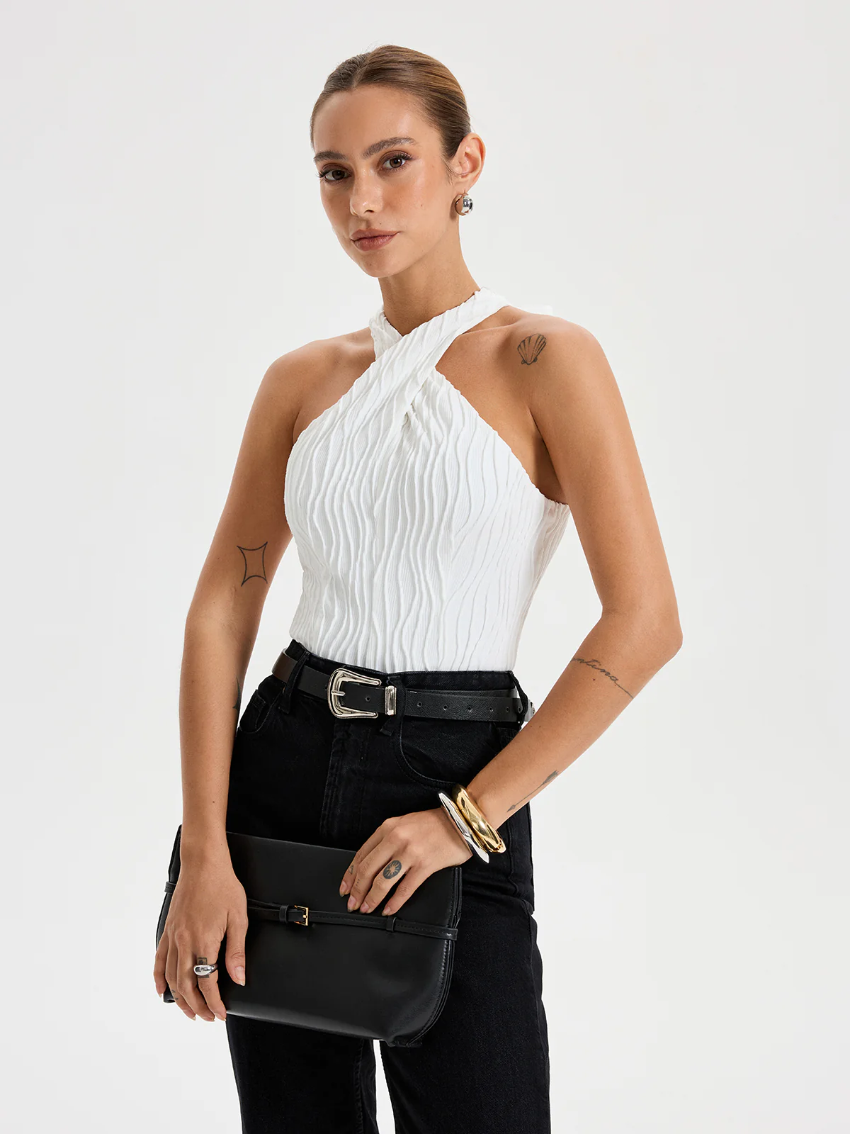 Textured Crisscross Halter Top - Image 3