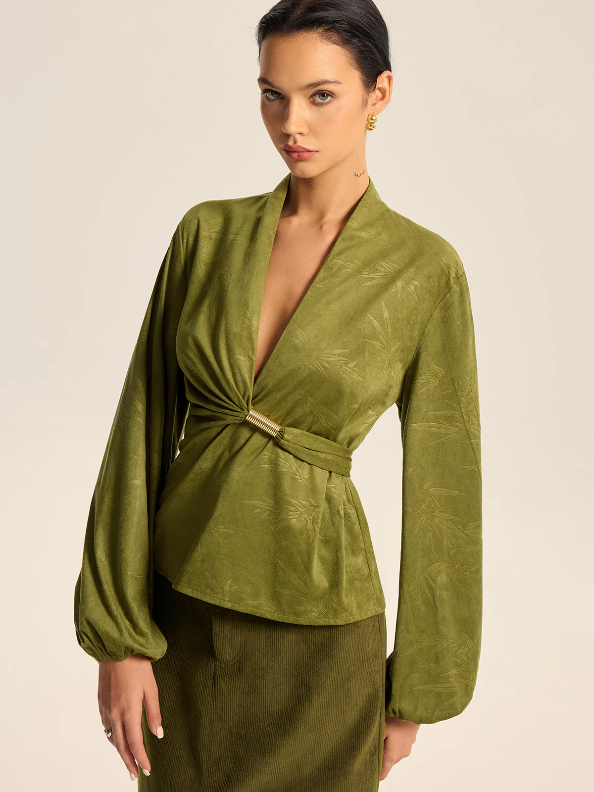Textured Embossed Belted Wrap Top - Image 2