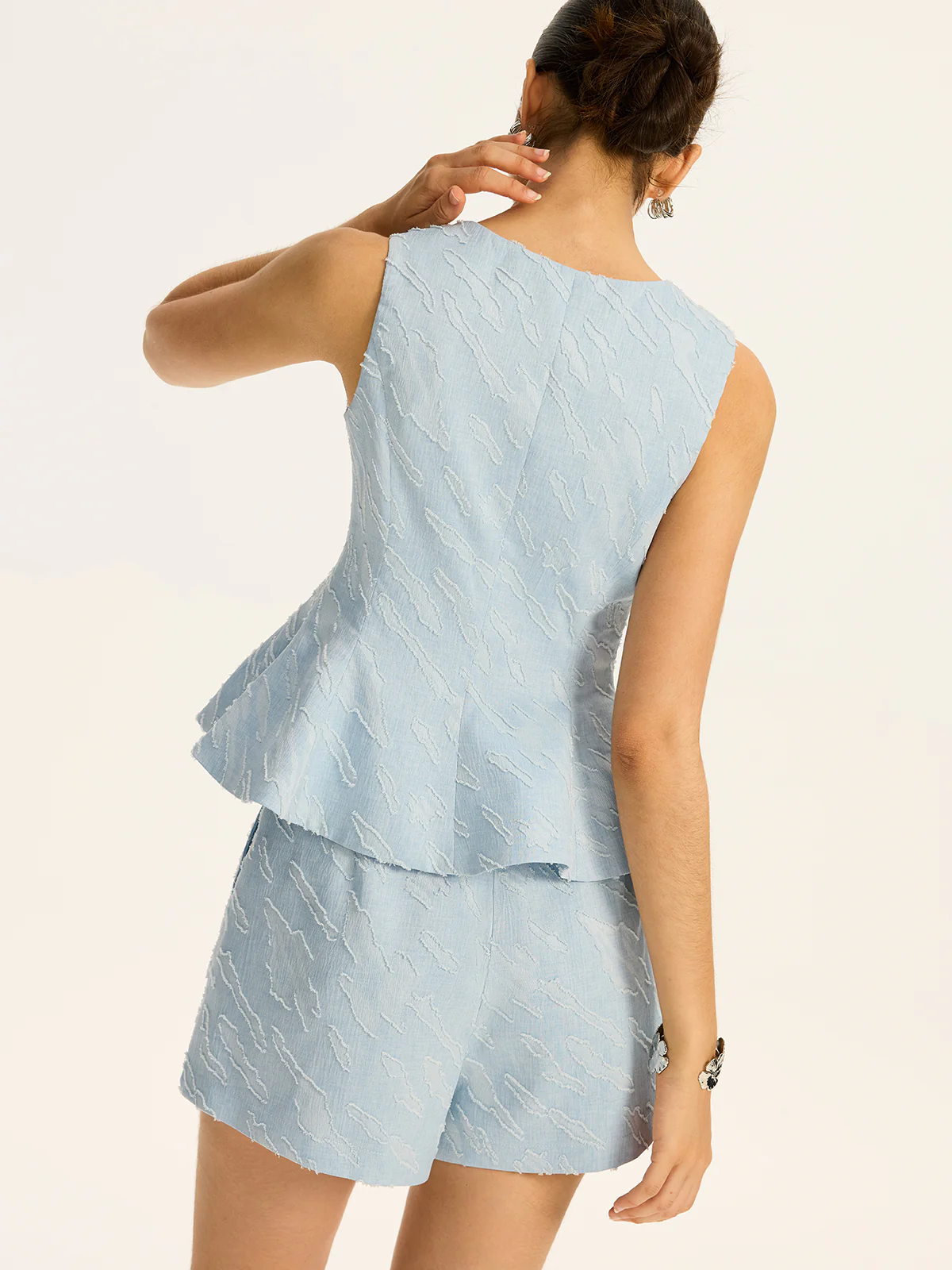 Textured Fabric Metal Button Peplum Vest - Image 6