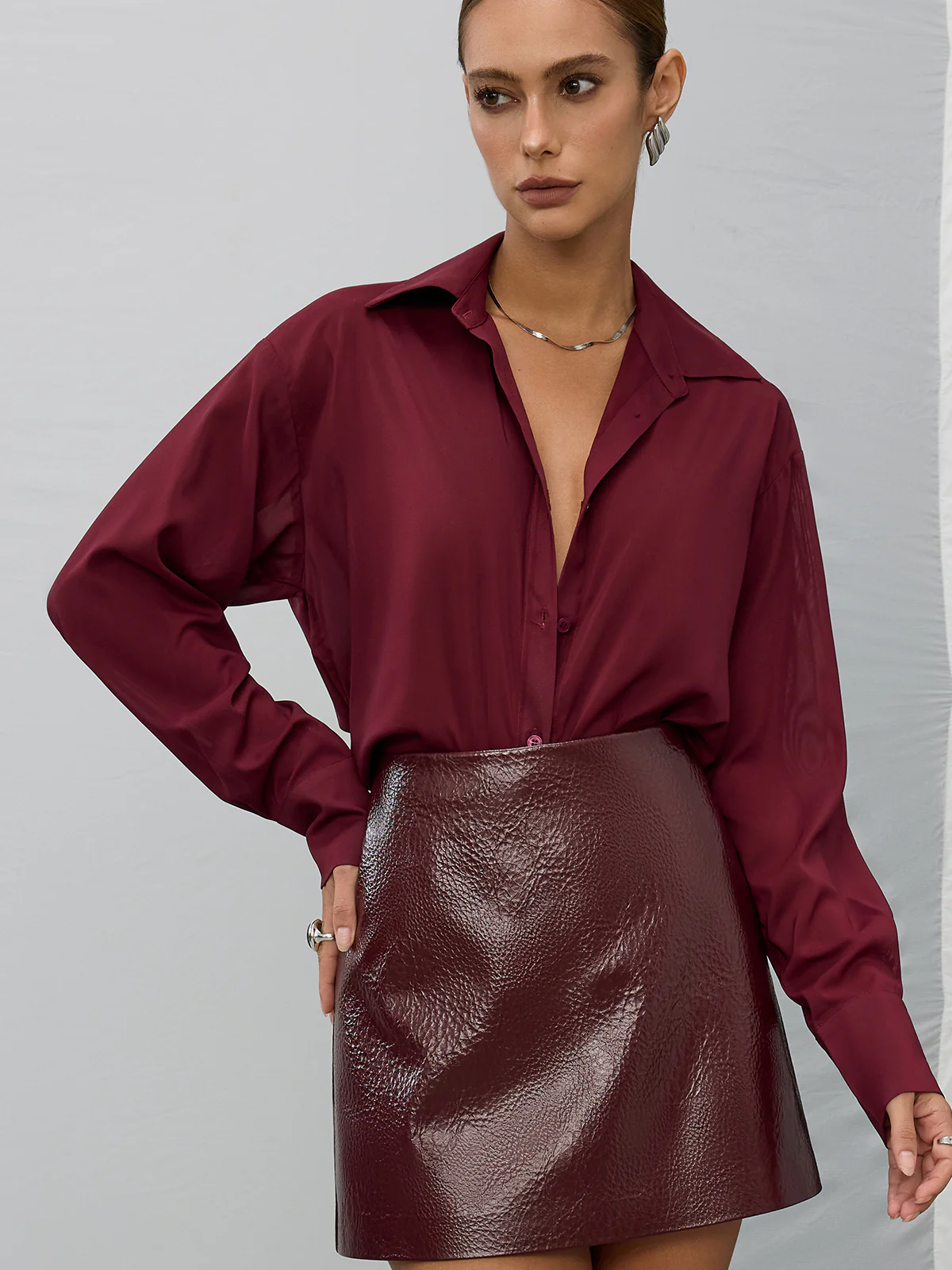 Textured Faux Leather Mini Skirt - Image 4