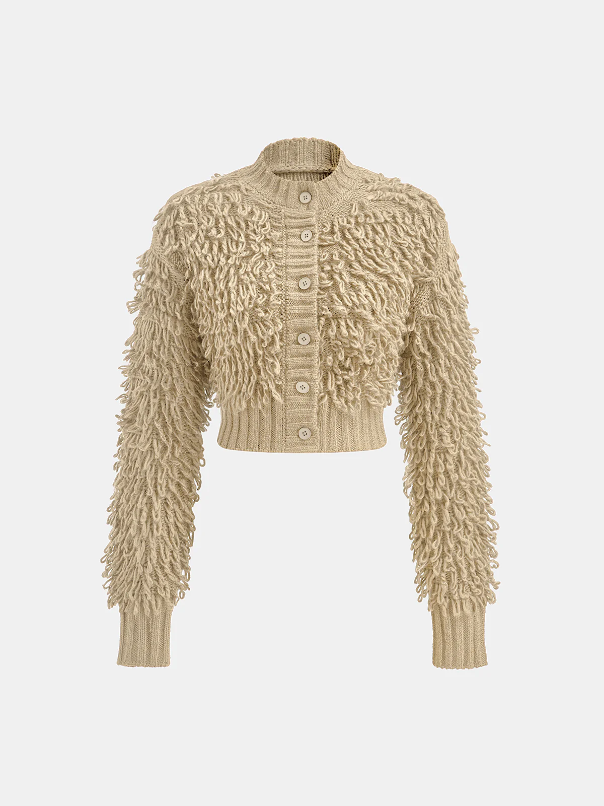 Textured Fringe Buttoned Knit Top - Image 7