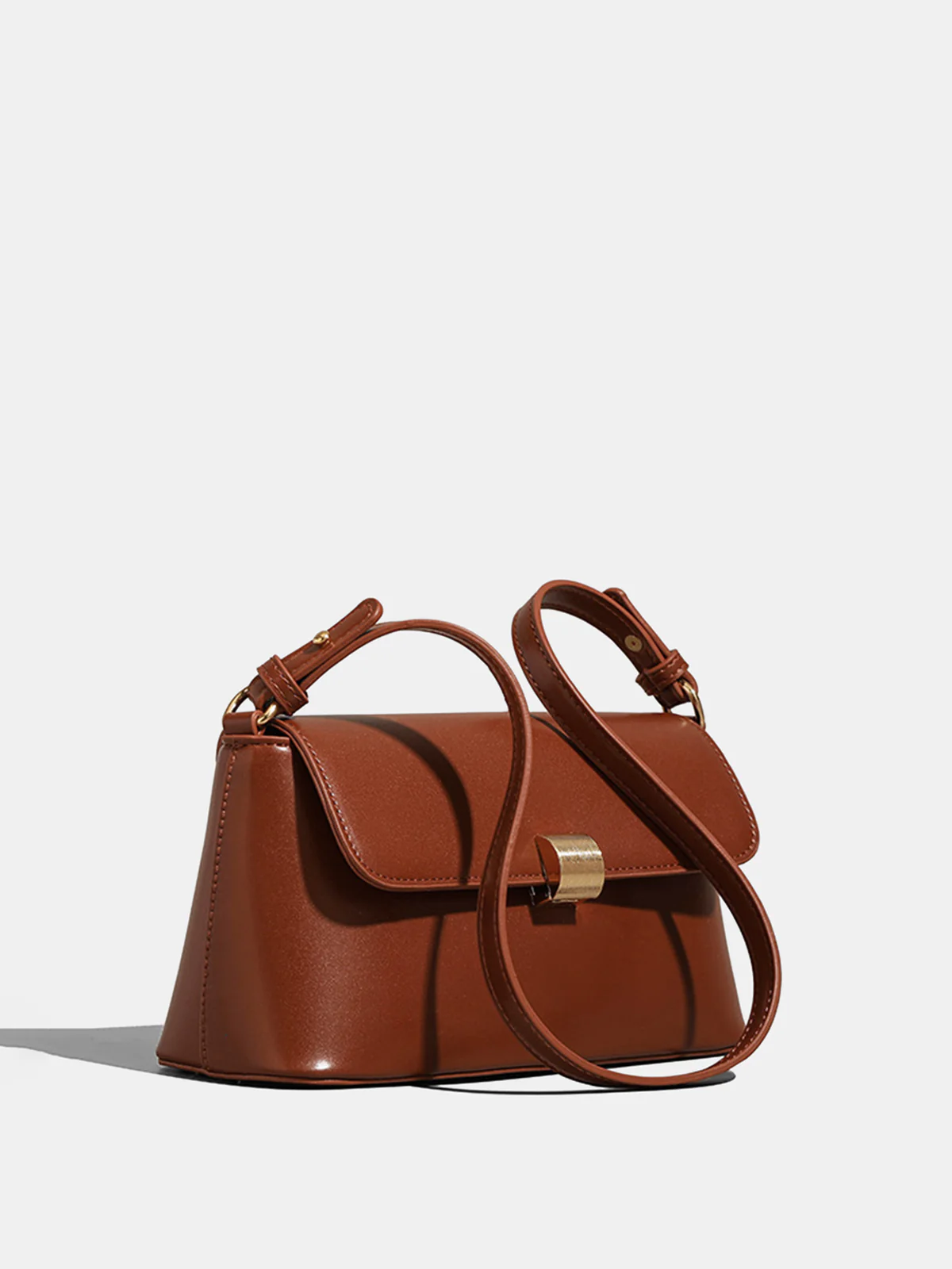 Textured Gold Clasp PU Leather Shoulder Bag - Image 2