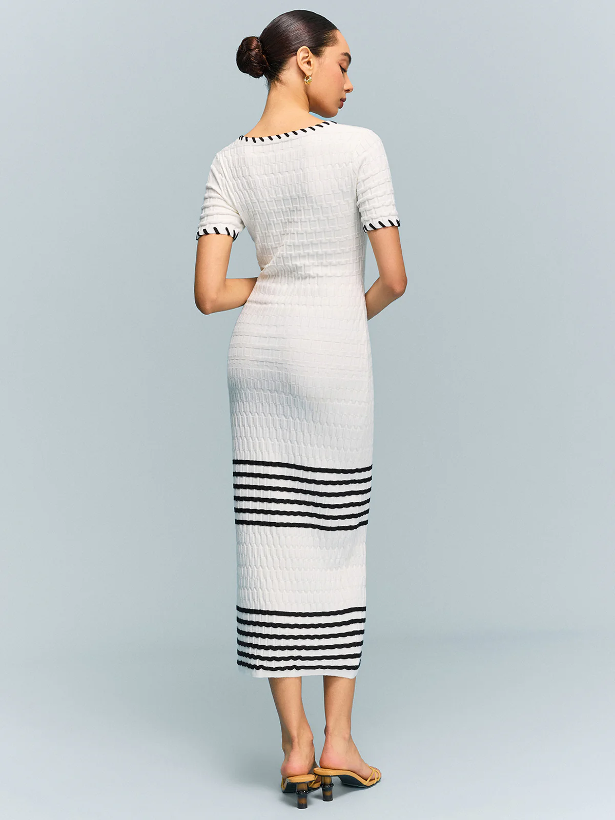 Textured Knit Midi Dress with Striped Hem - Image 6