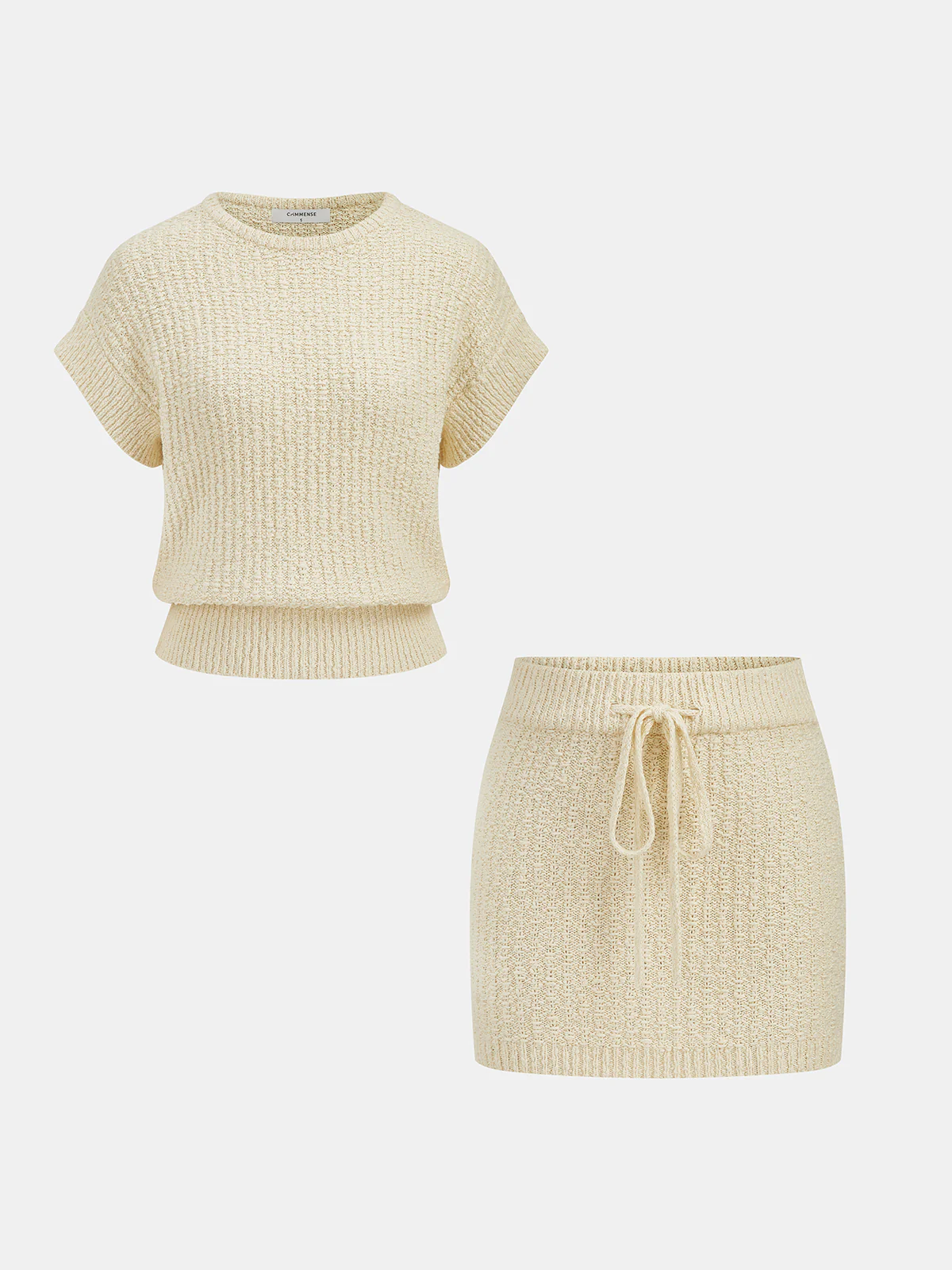 Textured Knit Top & Drawstring Mini Skirt Set
