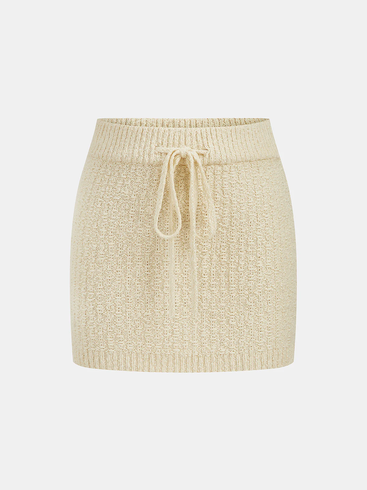 Textured Knit Top & Drawstring Mini Skirt Set - Image 4