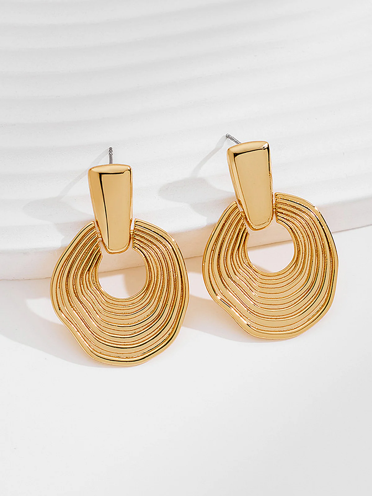 Textured Layered Hoop Drop Earrings - Image 3