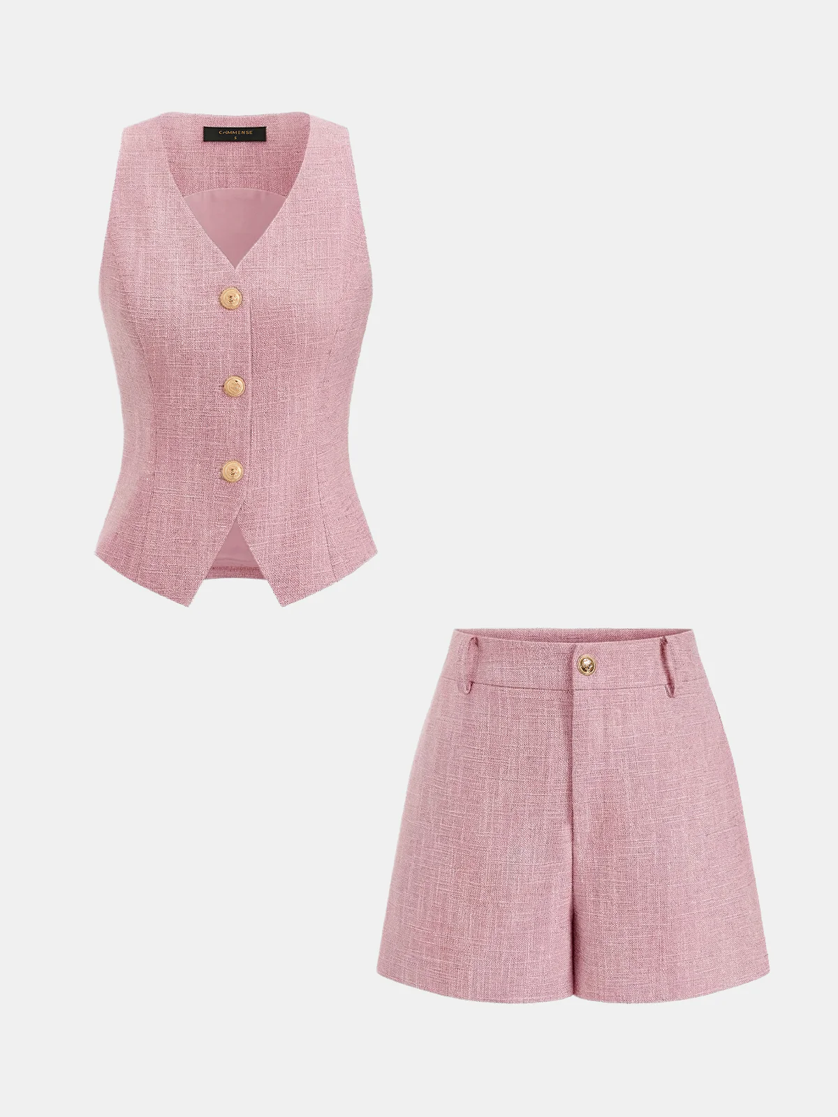 Textured Metal Button Vest & Shorts Set - Image 10