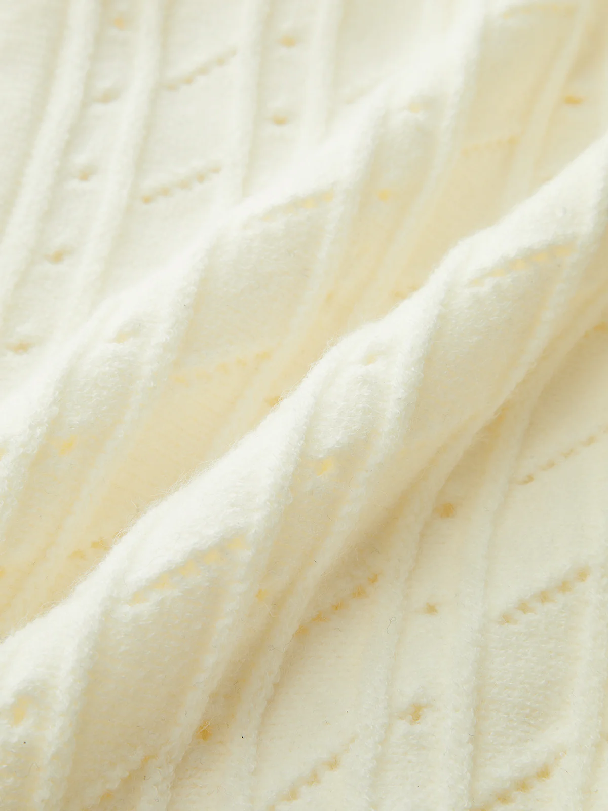 Textured Openwork V-Neck Lantern Sleeve Sweater - Image 5