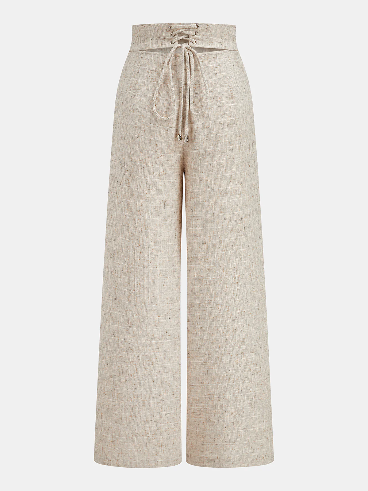 Textured Overlap Lace-Up Waist Wide Leg Pants - Image 2