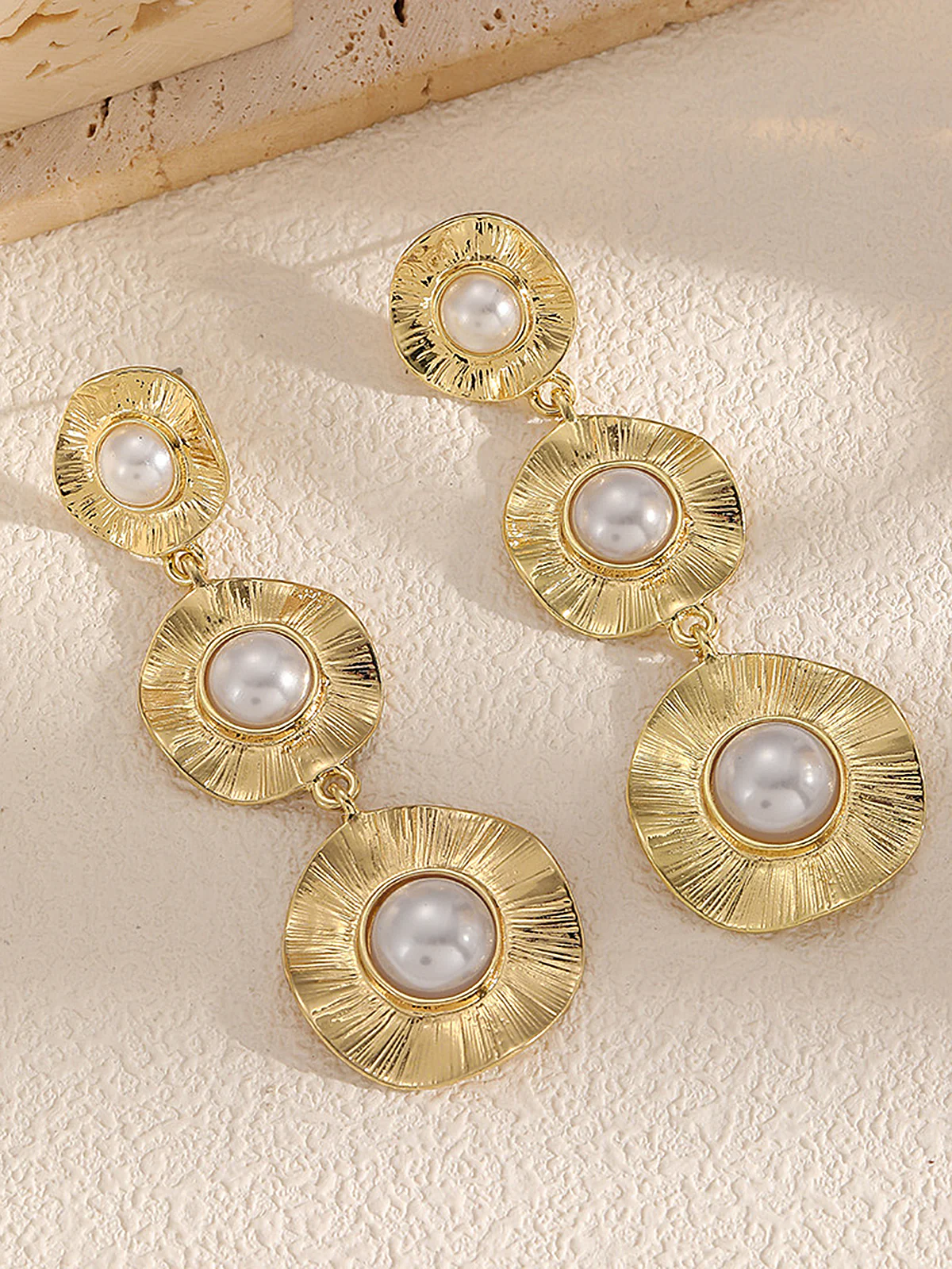 Textured Pearl Tiered Earrings - Image 3