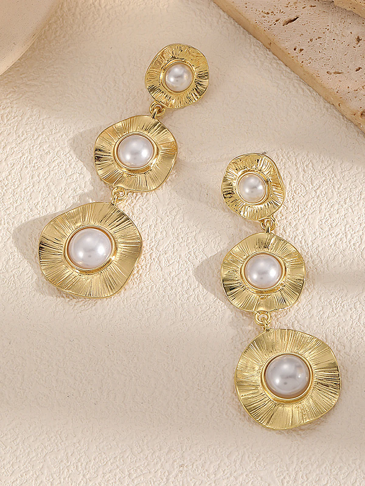 Textured Pearl Tiered Earrings - Image 4