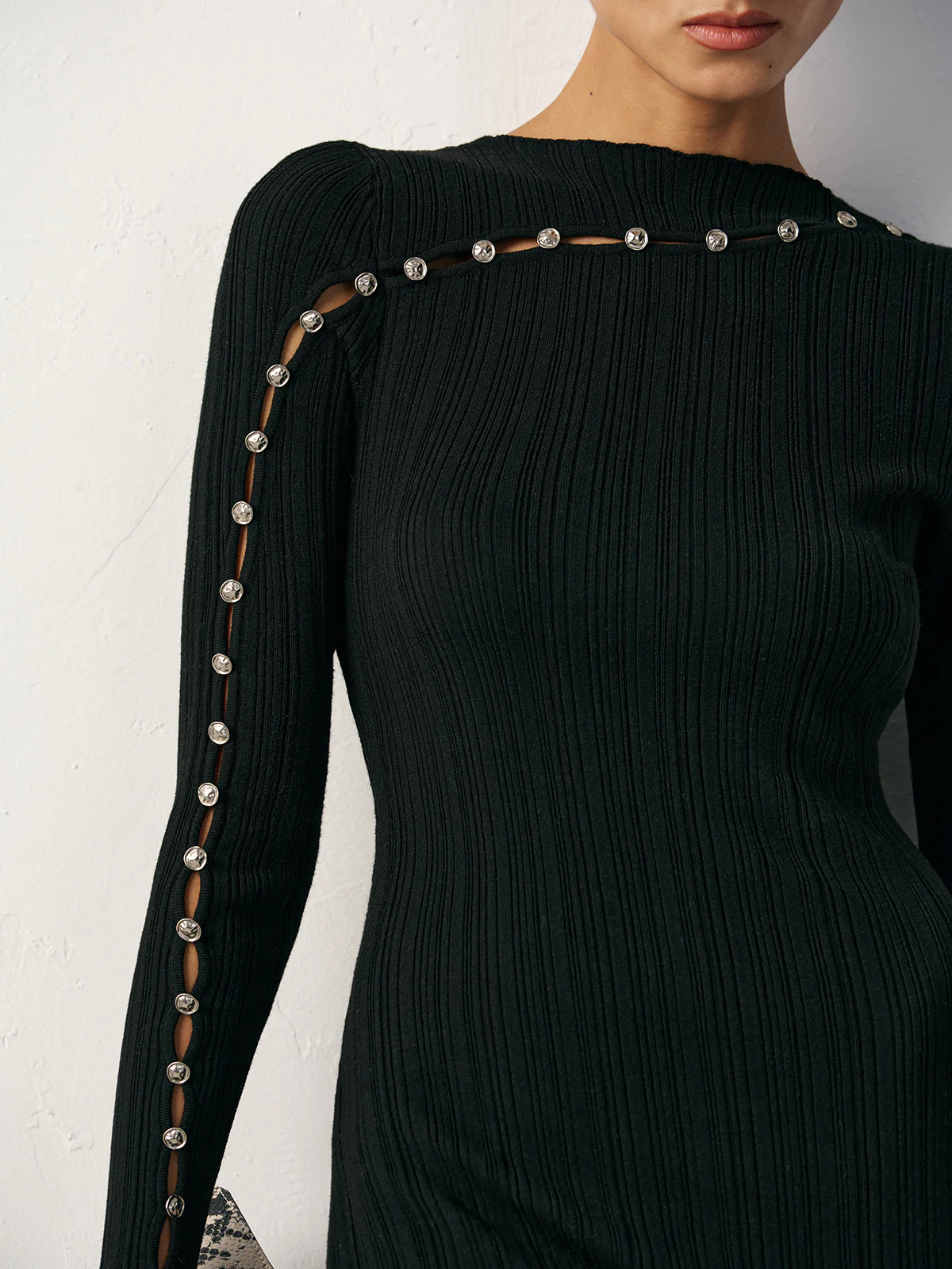 Textured Pearl Wool Blend Fitted Sweater Dress - Image 3