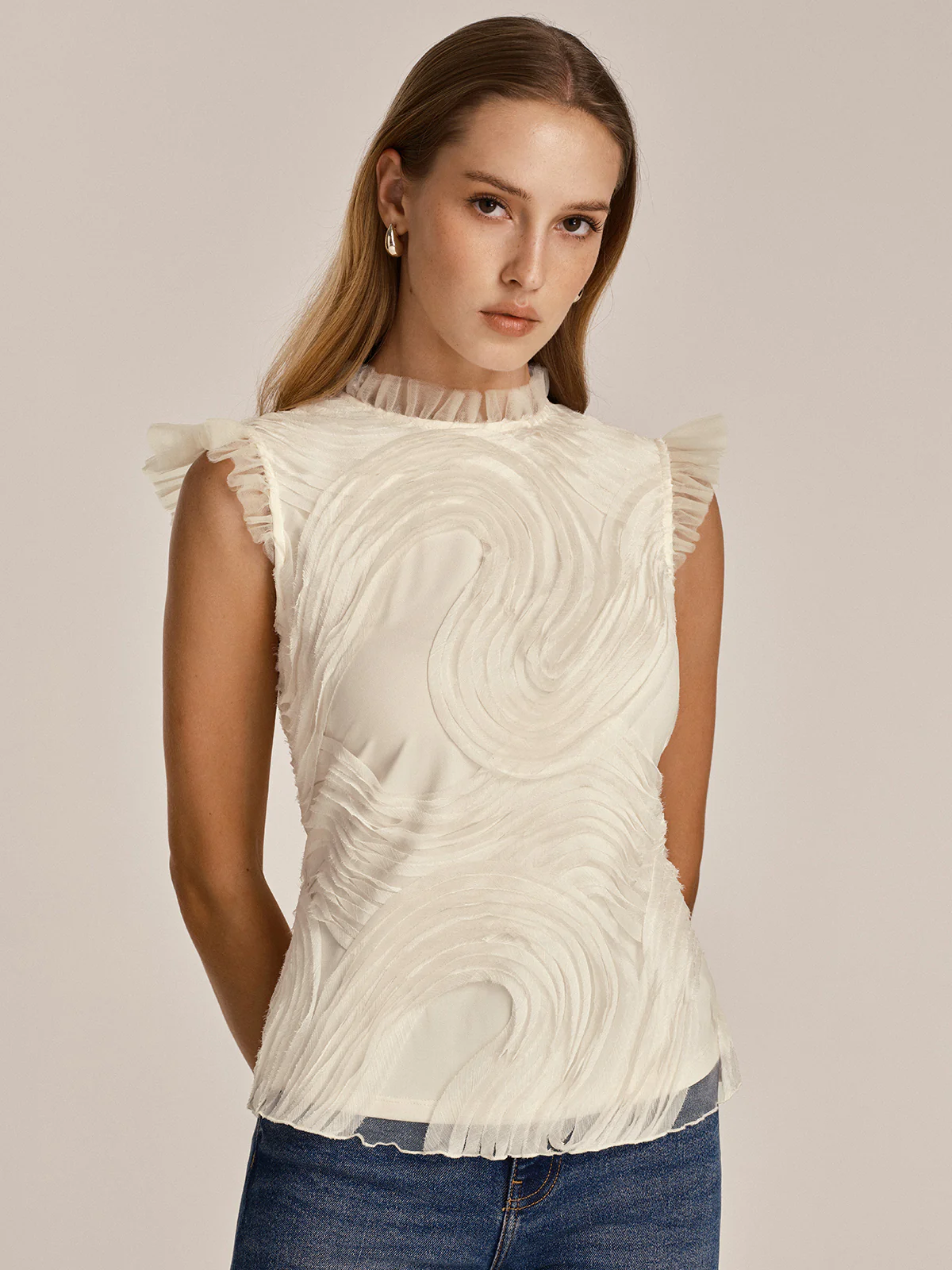 Textured Ruffled Mesh Tank Top - Image 6