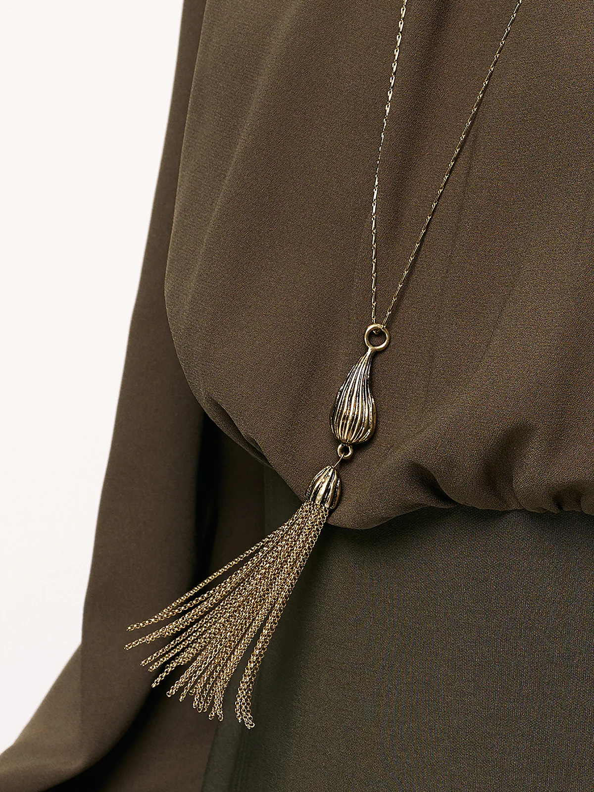 Textured Tassel Longline Necklace - Image 2