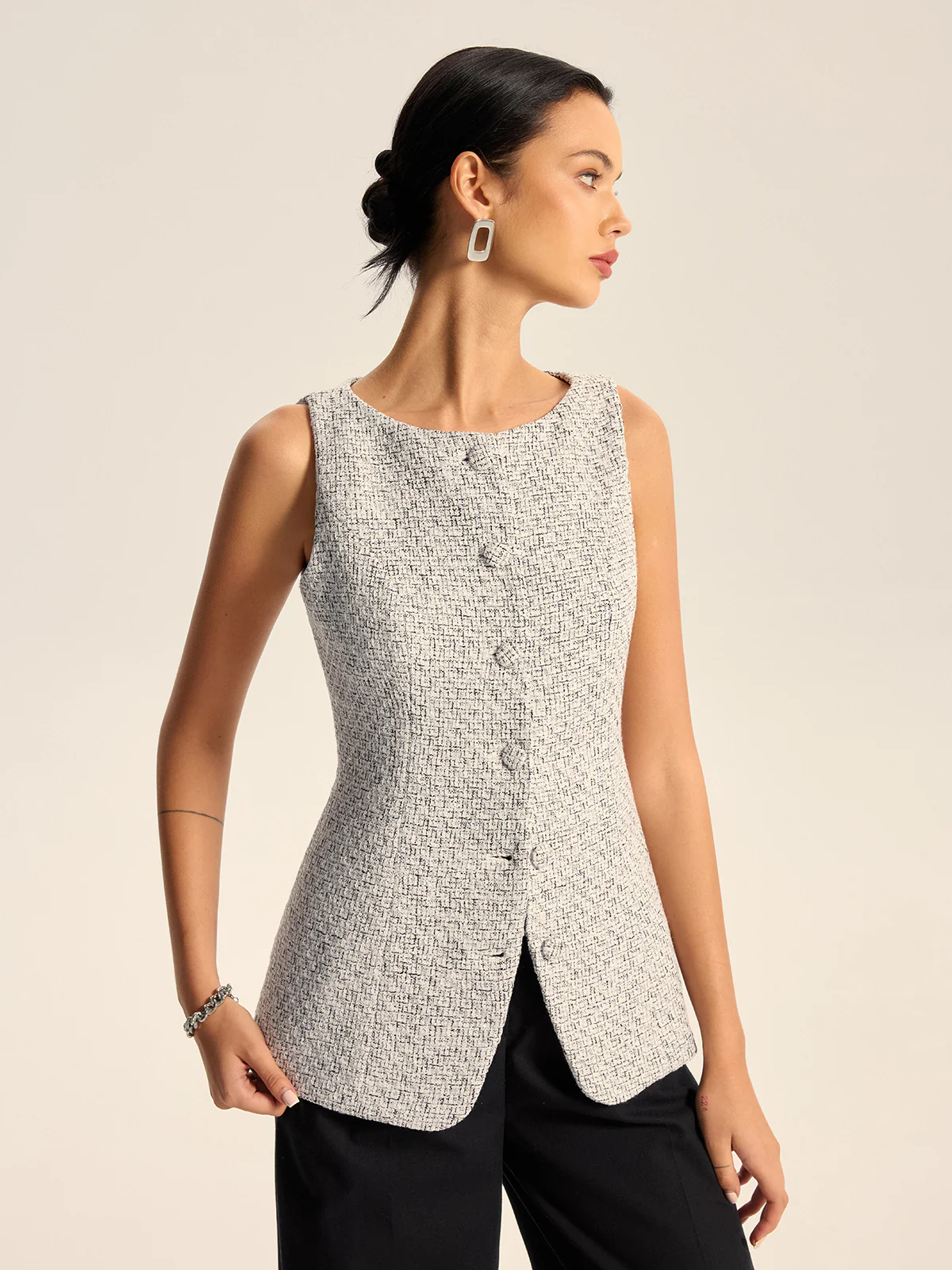 Textured Tweed Button Vest - Image 4