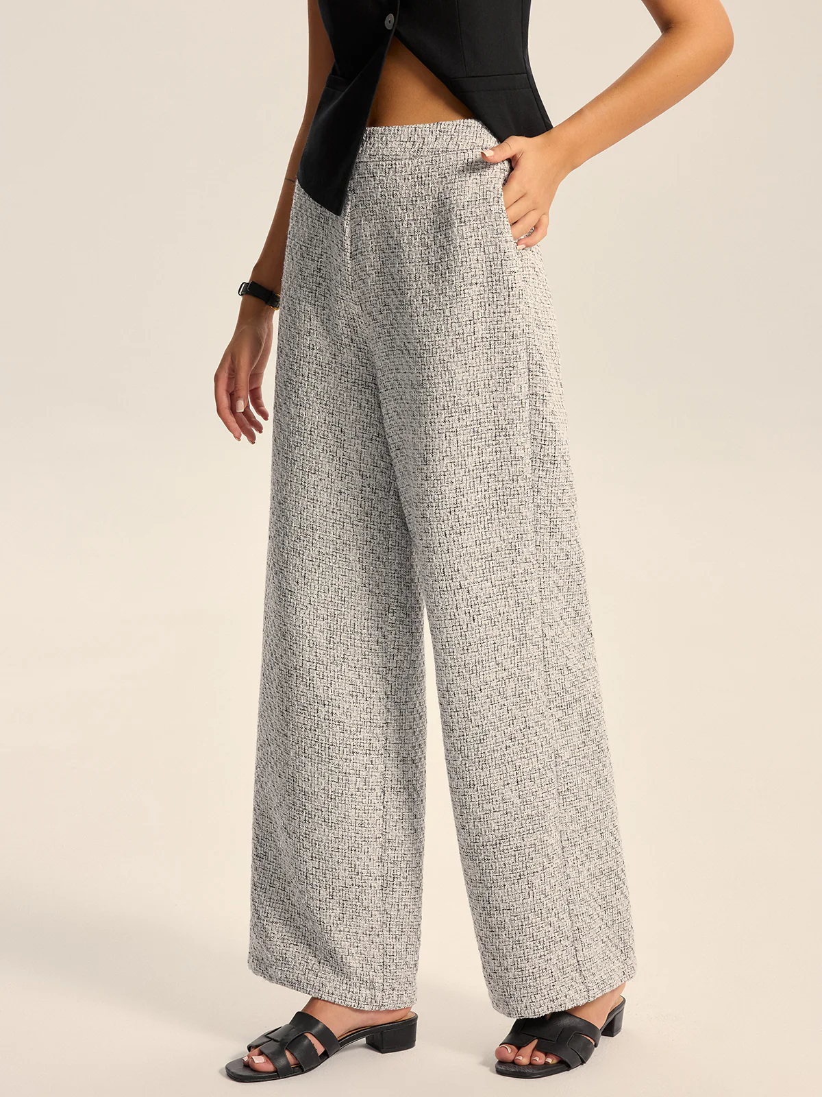 Textured Tweed Wide-Leg Pants - Image 2