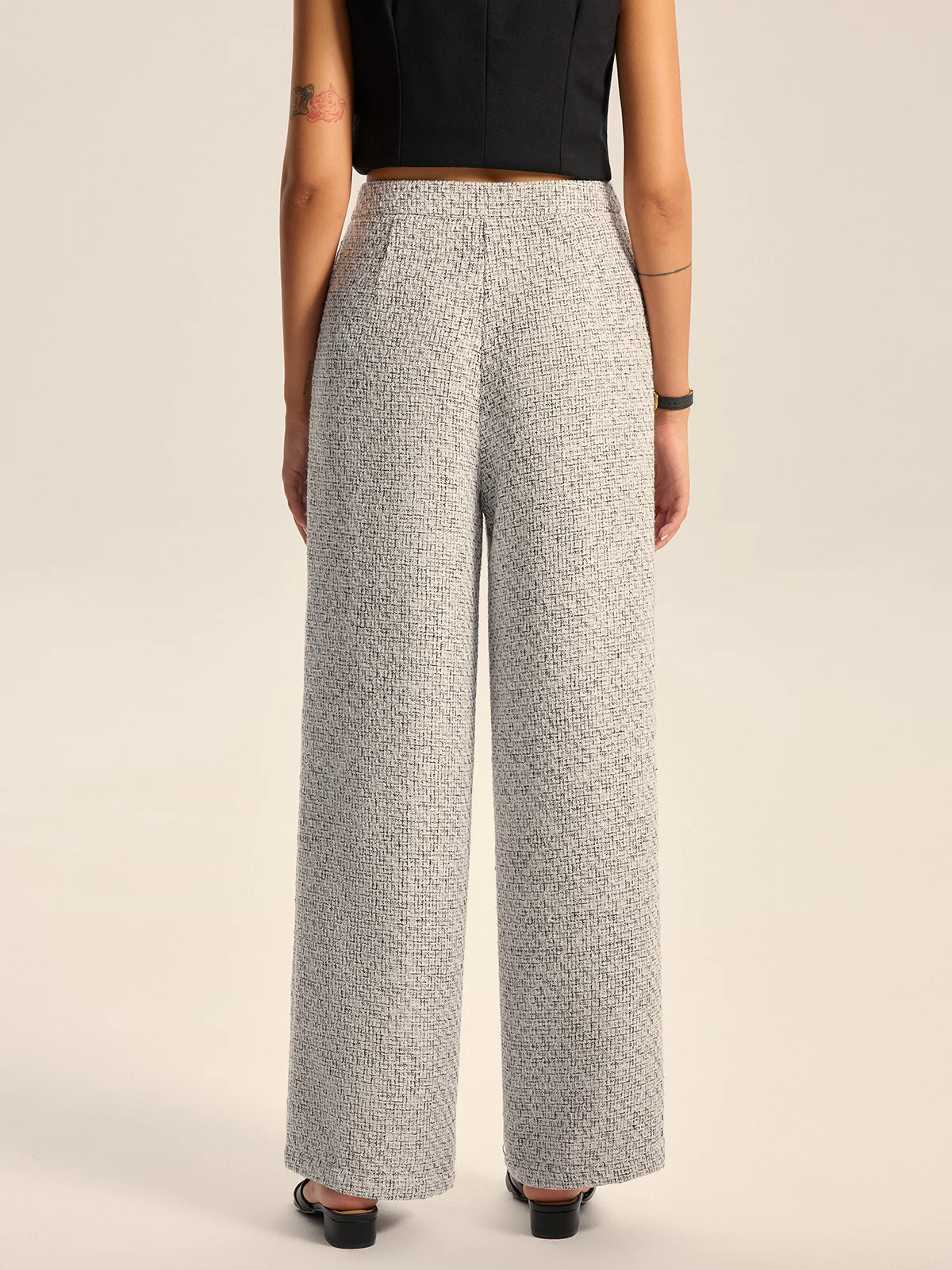 Textured Tweed Wide-Leg Pants - Image 4