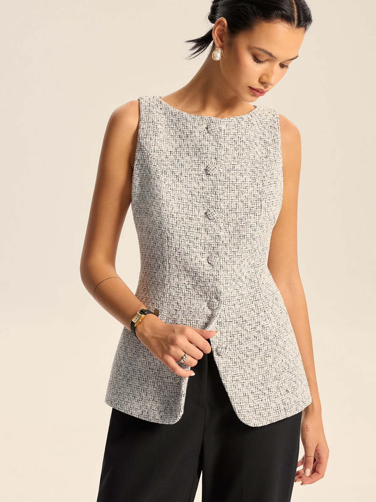 Textured Tweed Wide-Leg Pants - Image 5